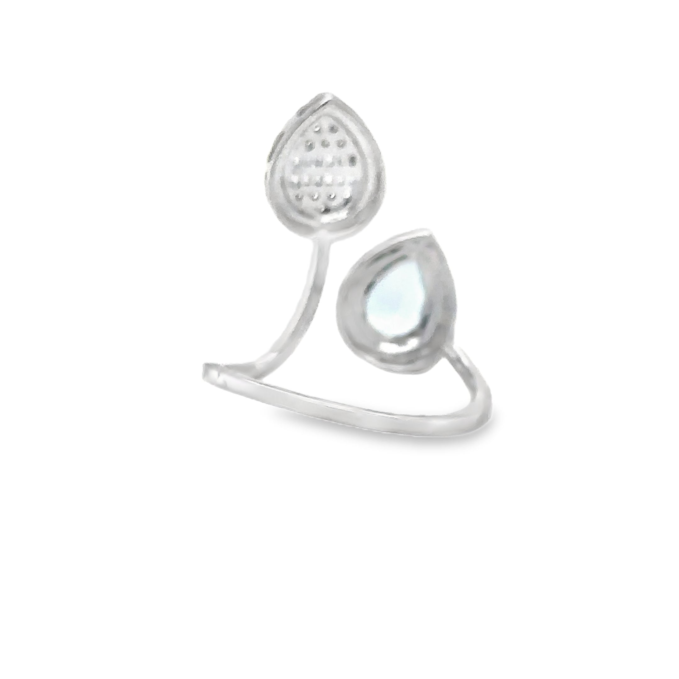 Anillo De Diamantes Y Aguamarina De Oro Blanco De 14K 1.3 Ct.
