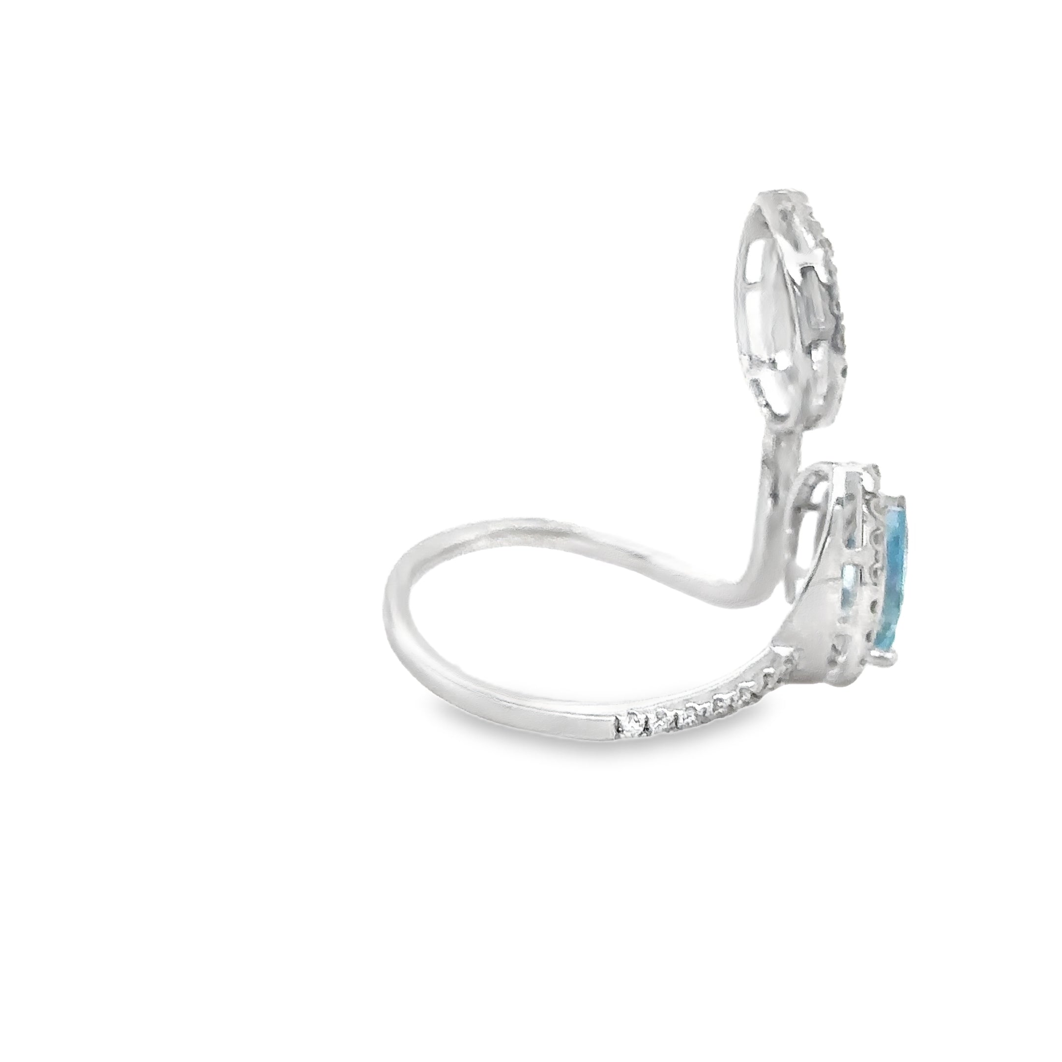 Anillo De Diamantes Y Aguamarina De Oro Blanco De 14K 1.3 Ct.