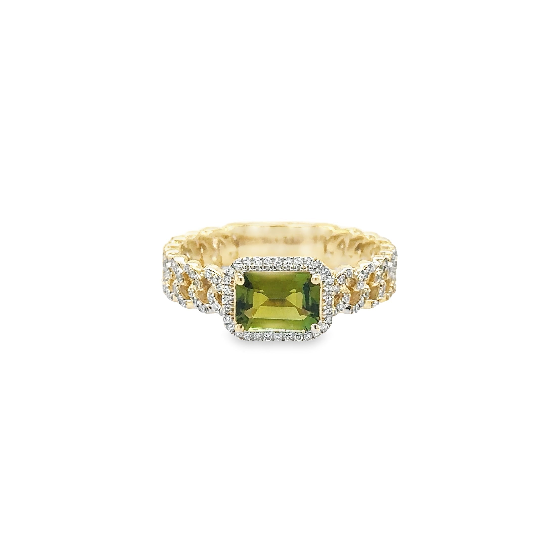 Anillo Turmalina De Oro Amarillo De 14 Quilates Con Diamantes 1.02 Ct.