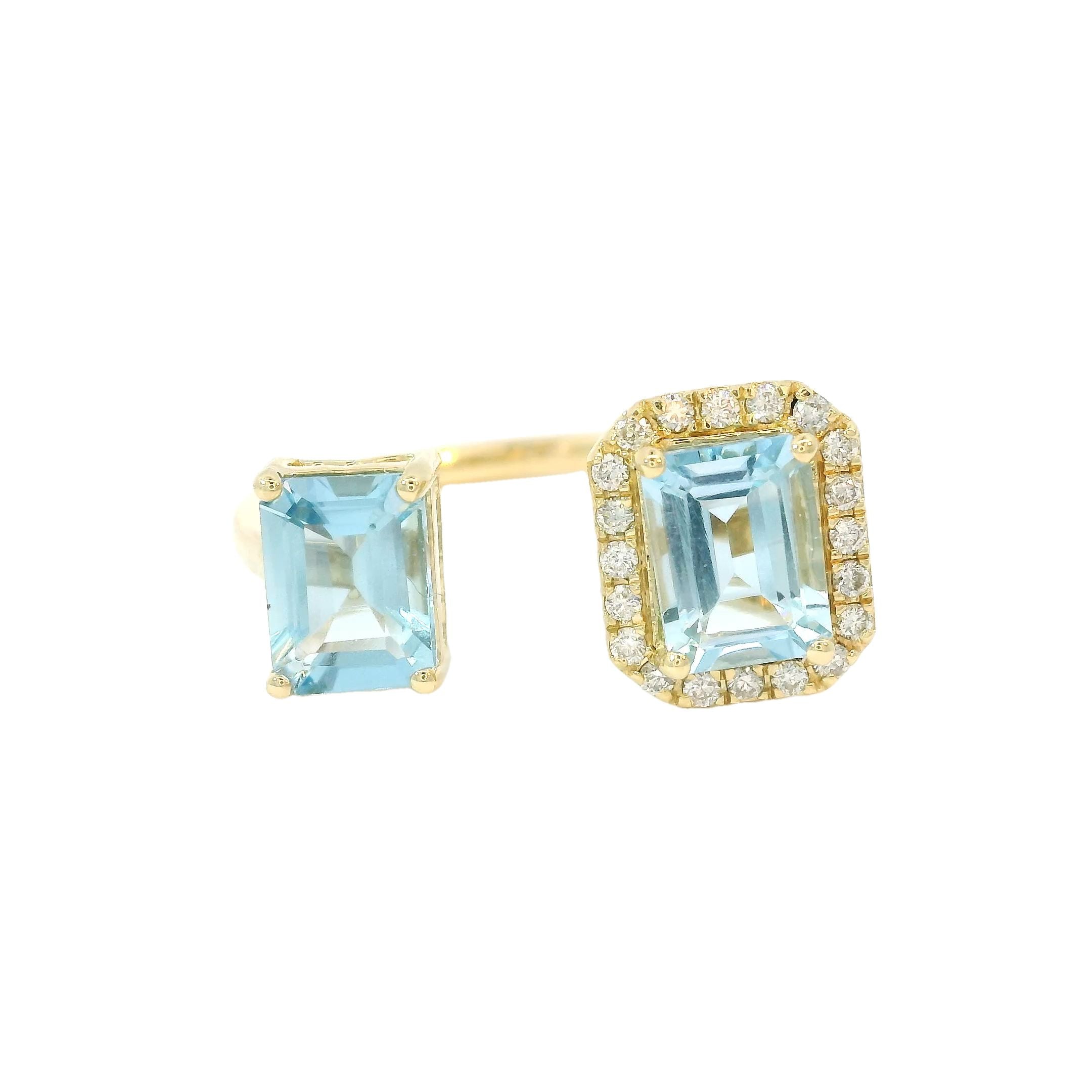 Anillo Aguamarina En Oro Amarillo De 14Kt Con Diamantes, 1.88 CT