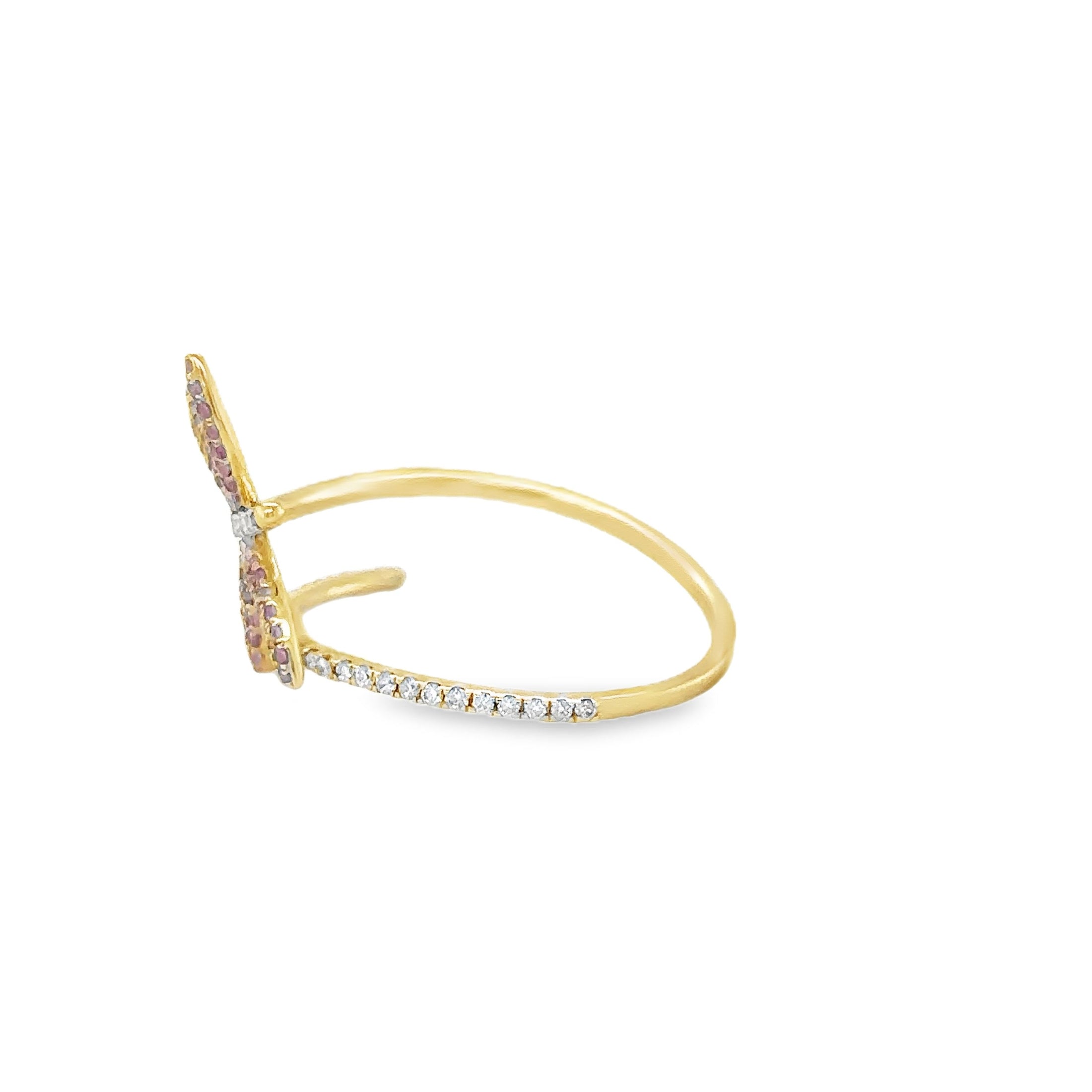 Anillo Mariposa De Diamantes Y Zafiro Rosa En Oro Amarillo De 14Kt, 0.38 CT