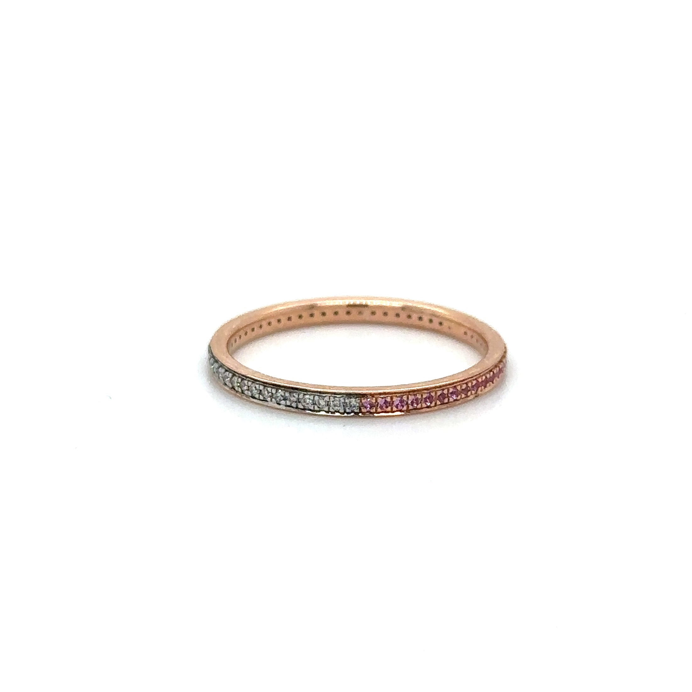 Anillo De Diamantes Y Zafiro Rosa En Oro Rosa De 14Kt, 0.18 CT