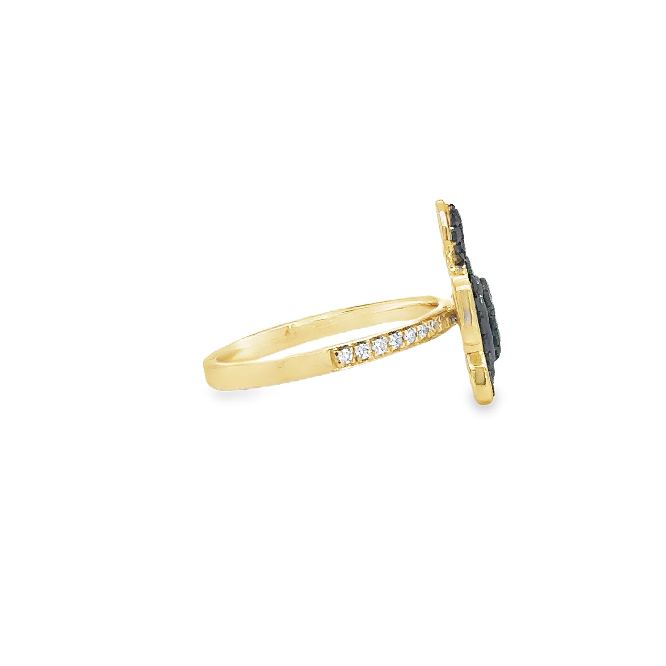 Anillo De Tortuga De Diamantes Negros En Oro Amarillo De 14K 0.58 Ct.