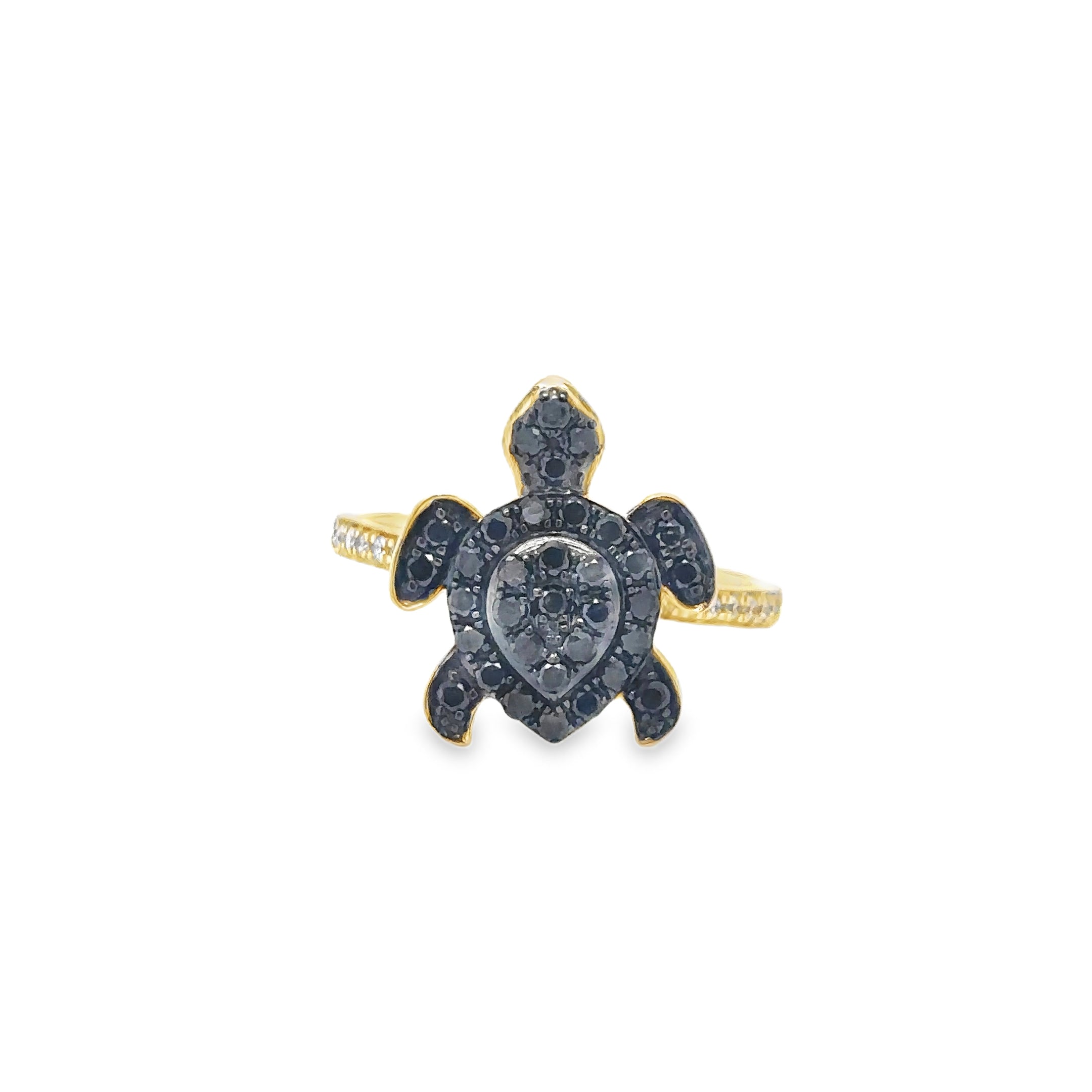 Anillo De Tortuga De Diamantes Negros En Oro Amarillo De 14K 0.58 Ct.