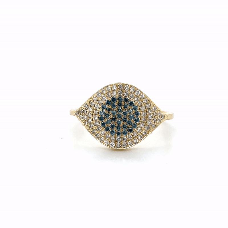 Anillo De Oro Amarillo De 14K Con Diamantes Azules Y Blancos 0.54 Ct.