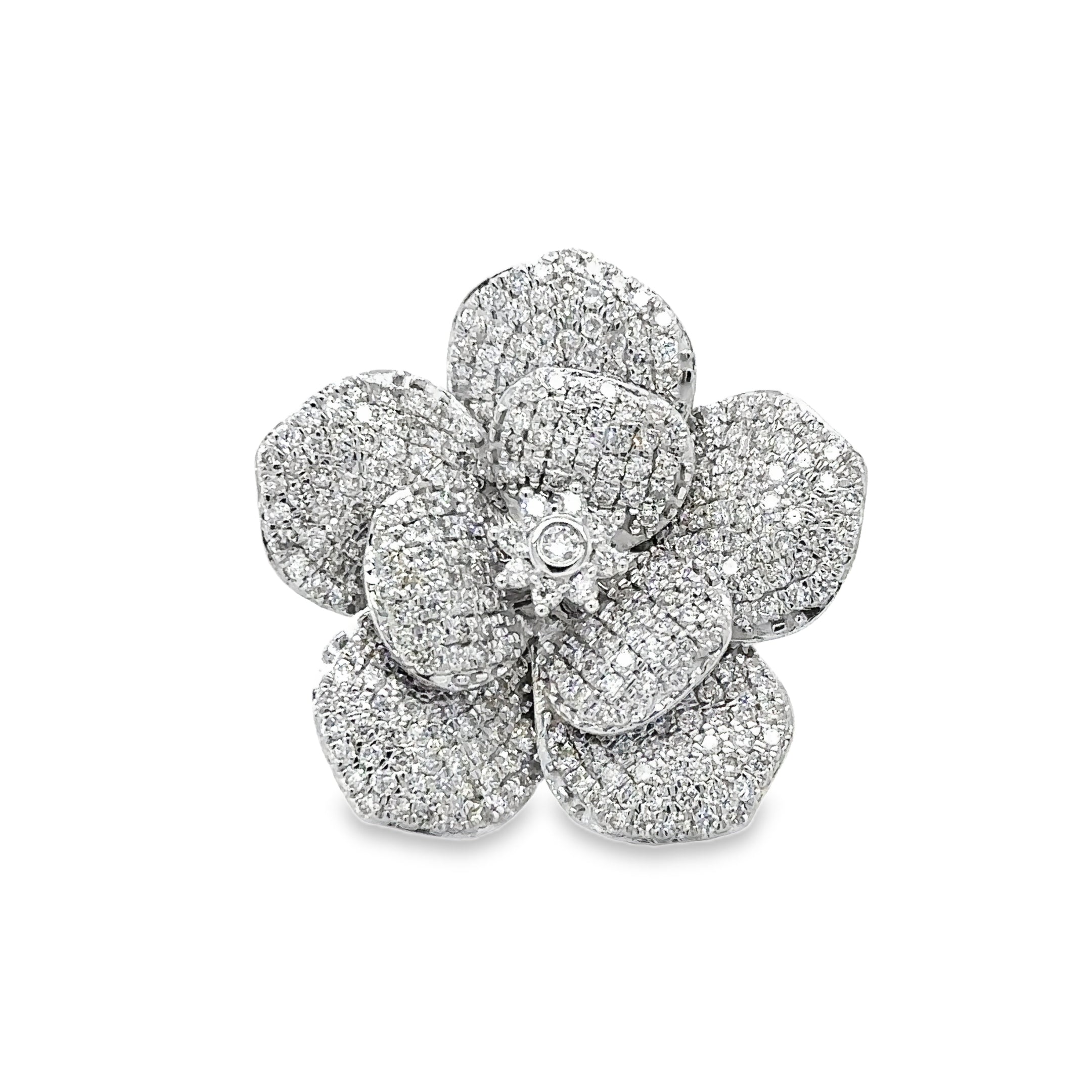 Anillo De Flor De Diamante De Oro Blanco De 14Kt 1.88 Ct.