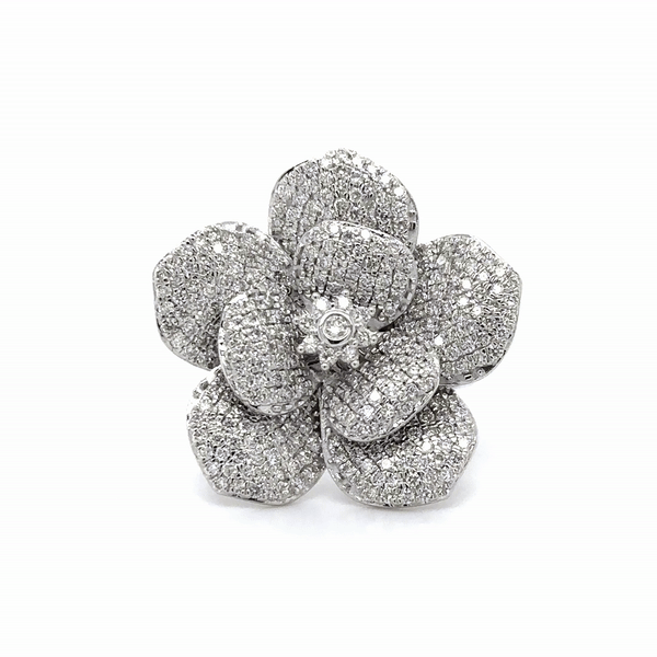 Anillo De Flor De Diamante De Oro Blanco De 14Kt 1.88 Ct.