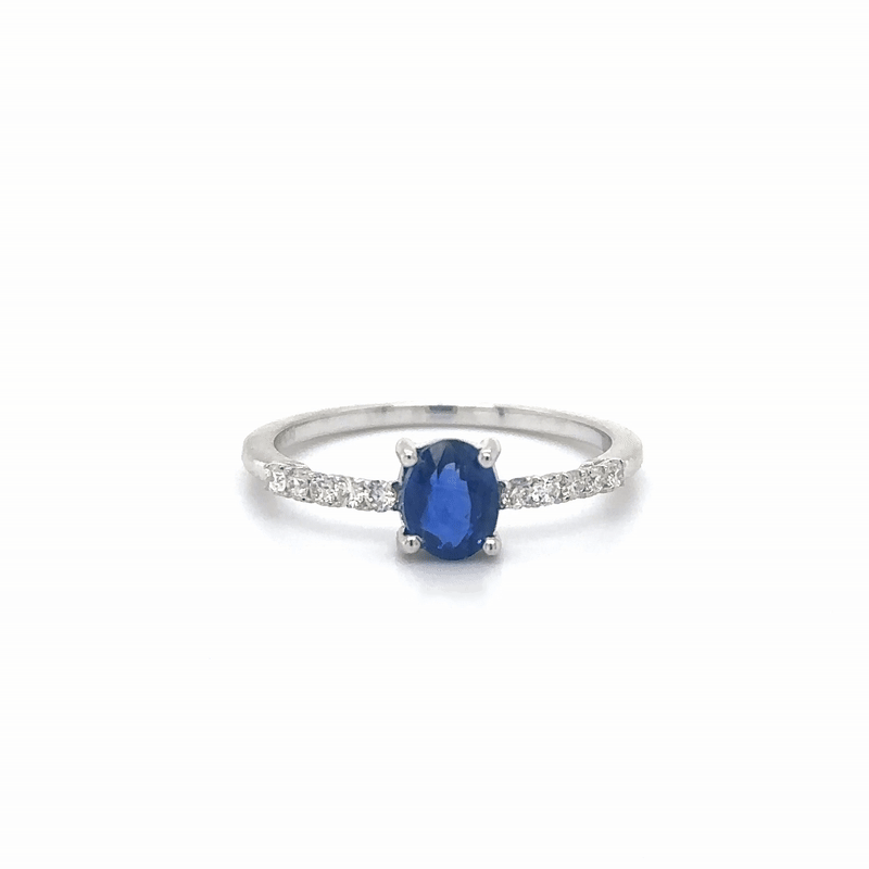 Anillo De Oro Blanco De 14 Quilates Con Diamantes Y Zafiros 1.17 Ct.