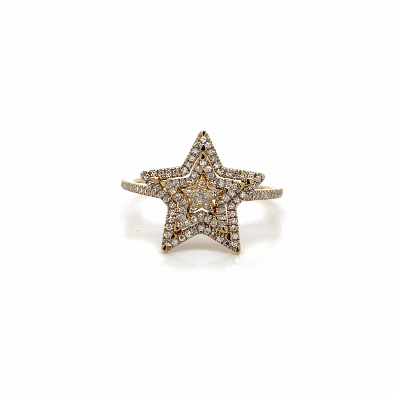 Anillo Estrella De Diamantes De Oro Amarillo De 14Kt 0.24 Ct.
