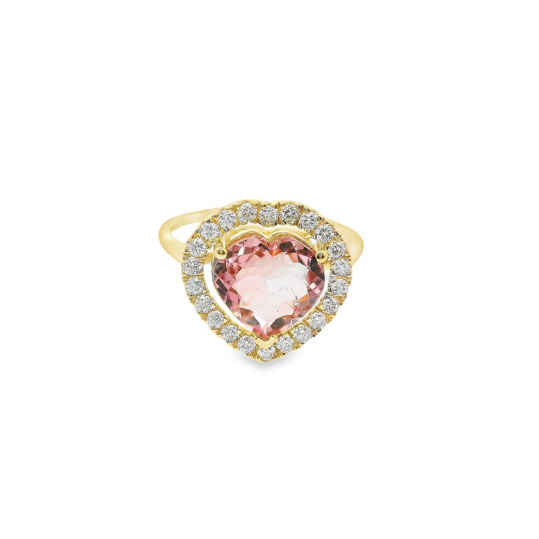 Anillo Oro Amarillo De 14 Quilates, Turmalina Rosa Y Diamantes 2.72 Ct.
