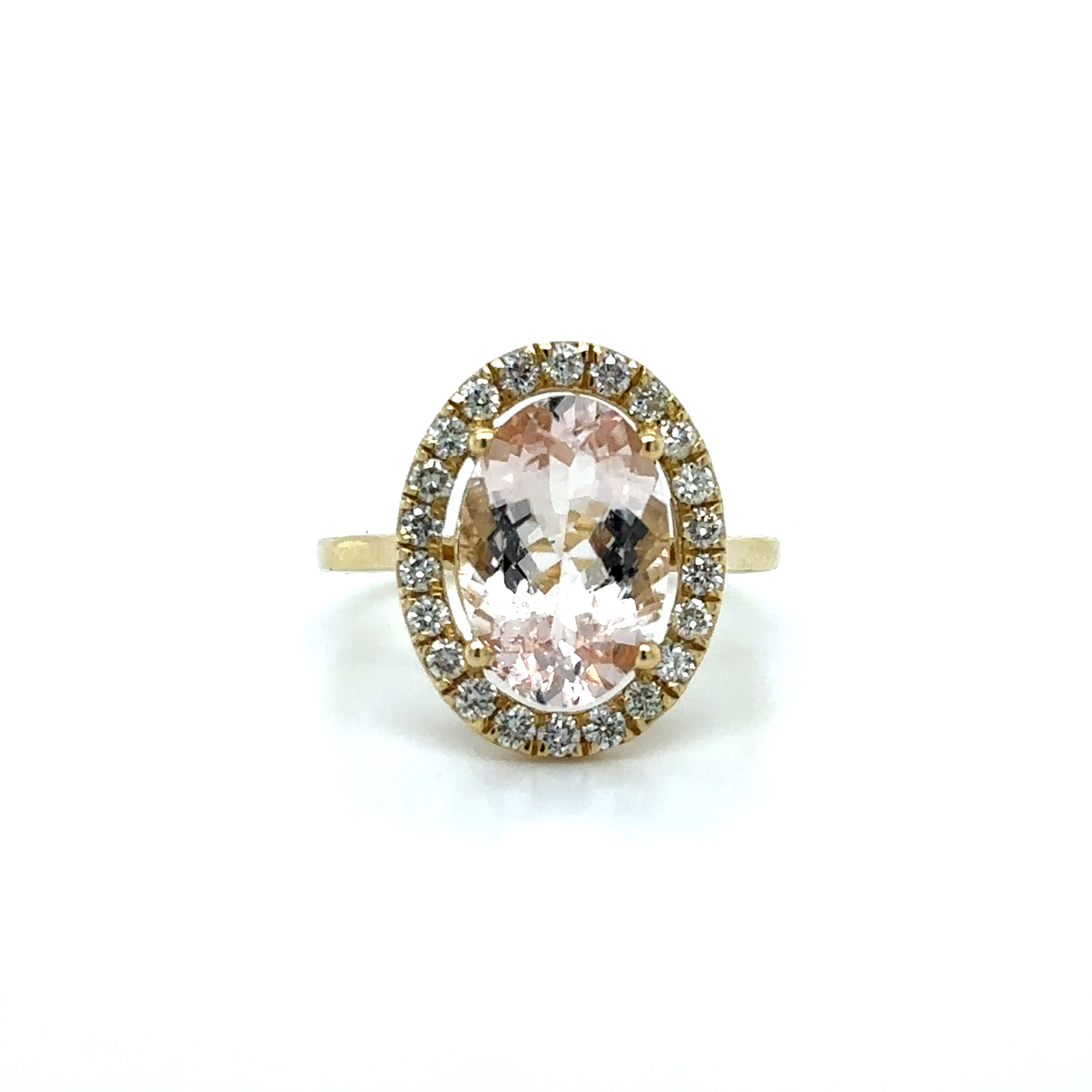 Anillo De Oro Amarillo De 14 Quilates Con Morganita Y Diamantes 3.49 Ct.