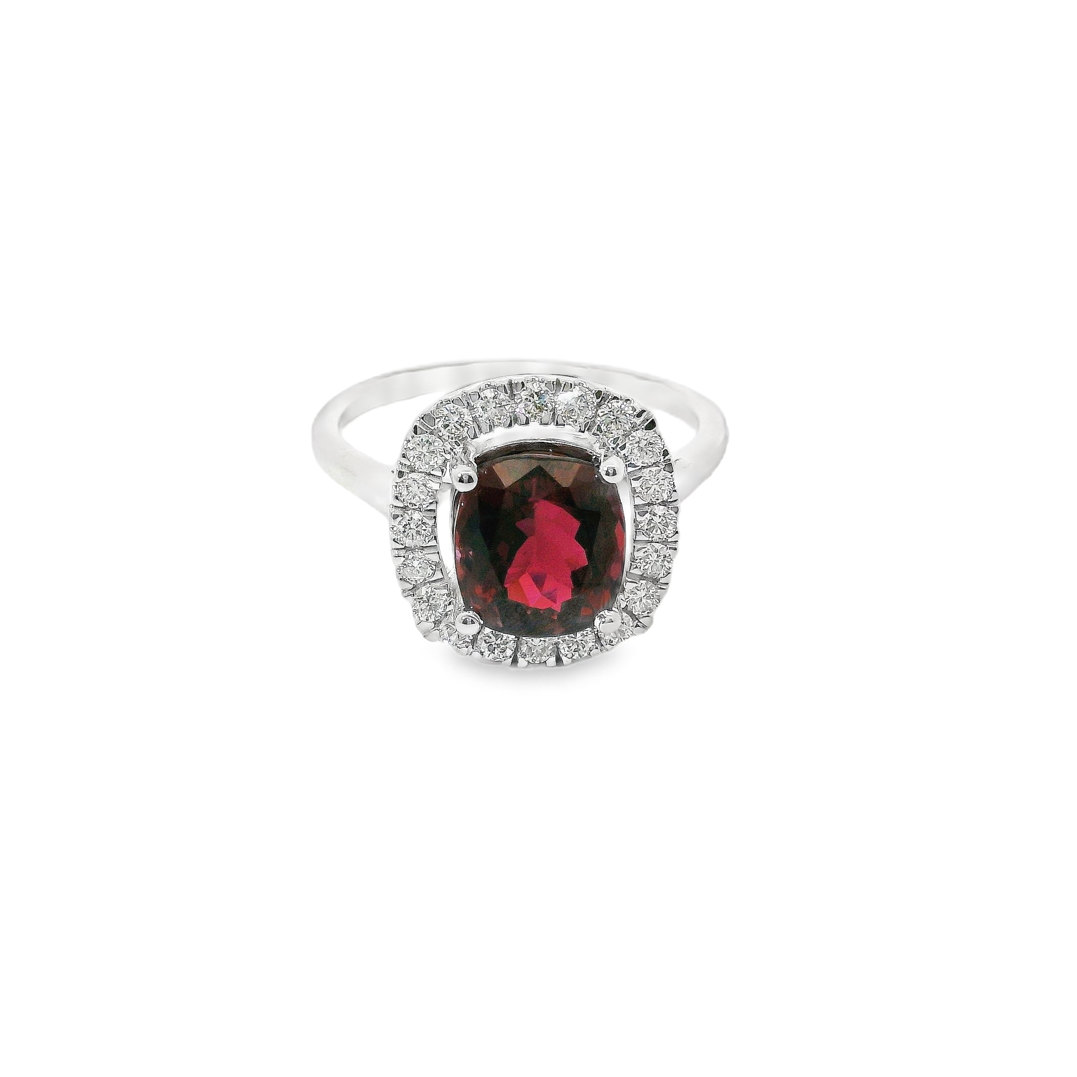Anillo Oro Blanco De 14 Quilates, Turmalina Rosa Y Diamantes 3.09 Ct.