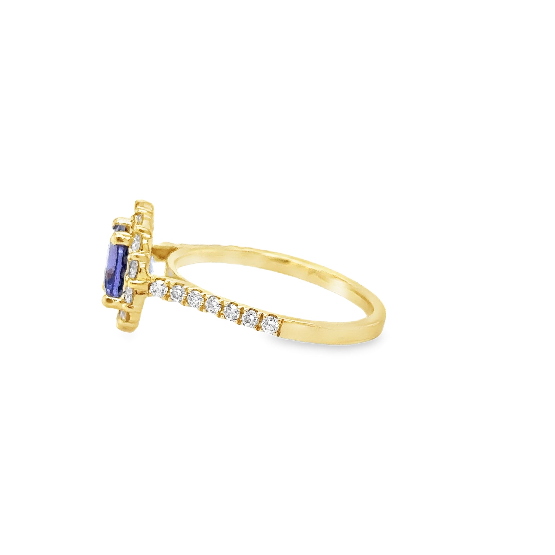 Anillo Redondo De Tanzanita De Oro Amarillo De 14 Quilates Con Diamantes 2.08 Ct.