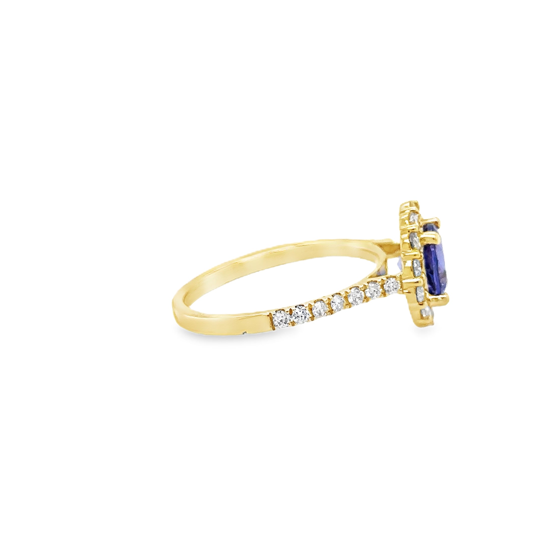 Anillo Redondo De Tanzanita De Oro Amarillo De 14 Quilates Con Diamantes 2.08 Ct.