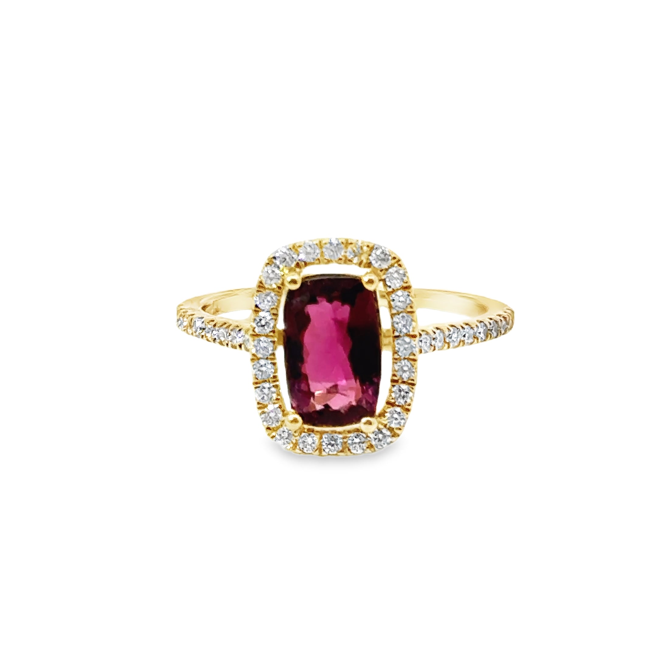 Anillo Oro Amarillo De 14 Quilates, Turmalina Rosa Y Diamantes 1.85 Ct.