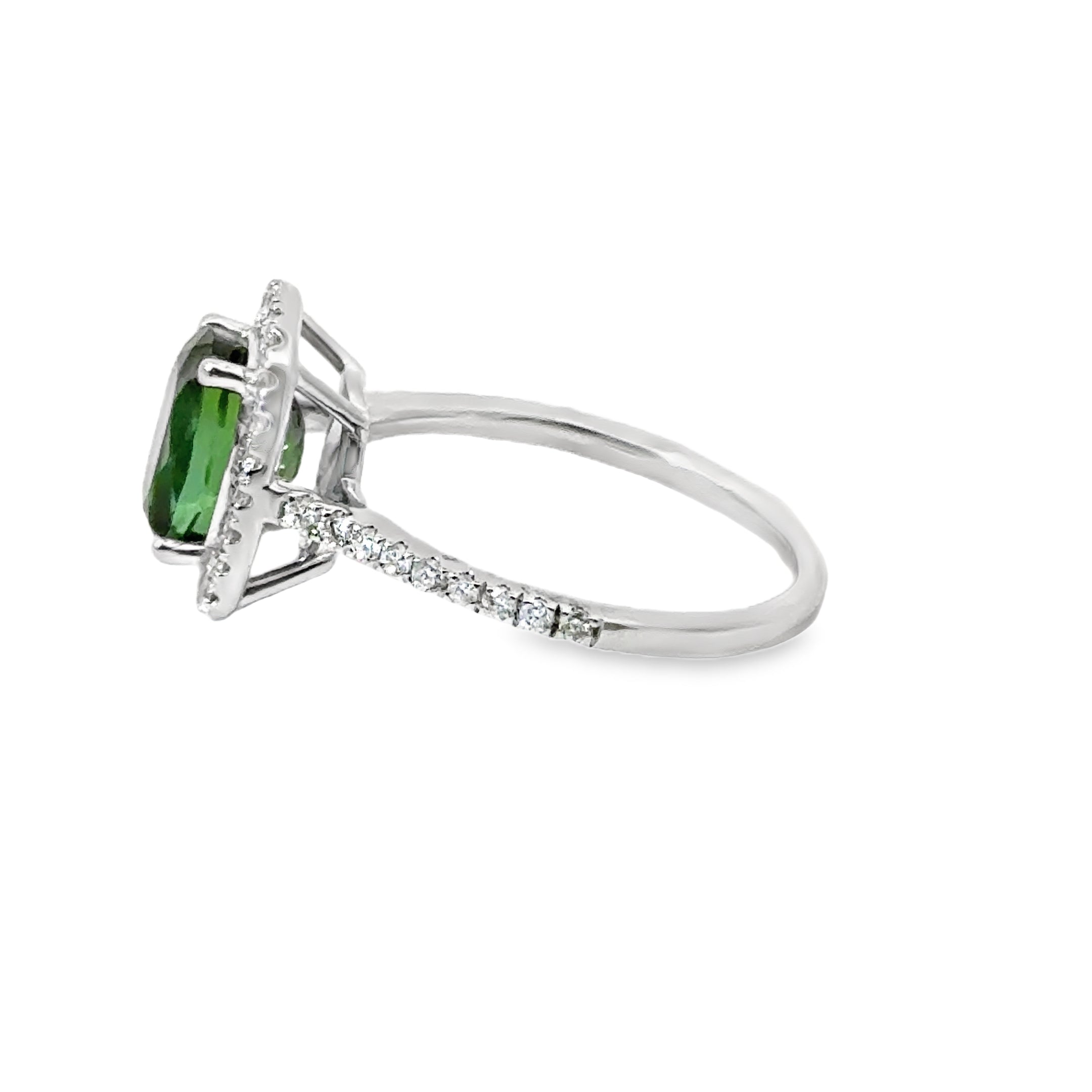 Anillo Oro Blanco De 14 Quilates Turmalina Verde Y Diamantes 2.64 Ct.