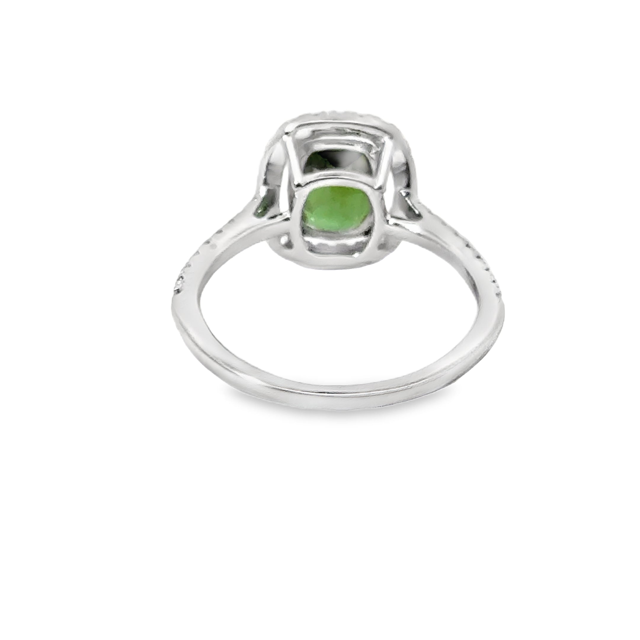 Anillo Oro Blanco De 14 Quilates Turmalina Verde Y Diamantes 2.64 Ct.
