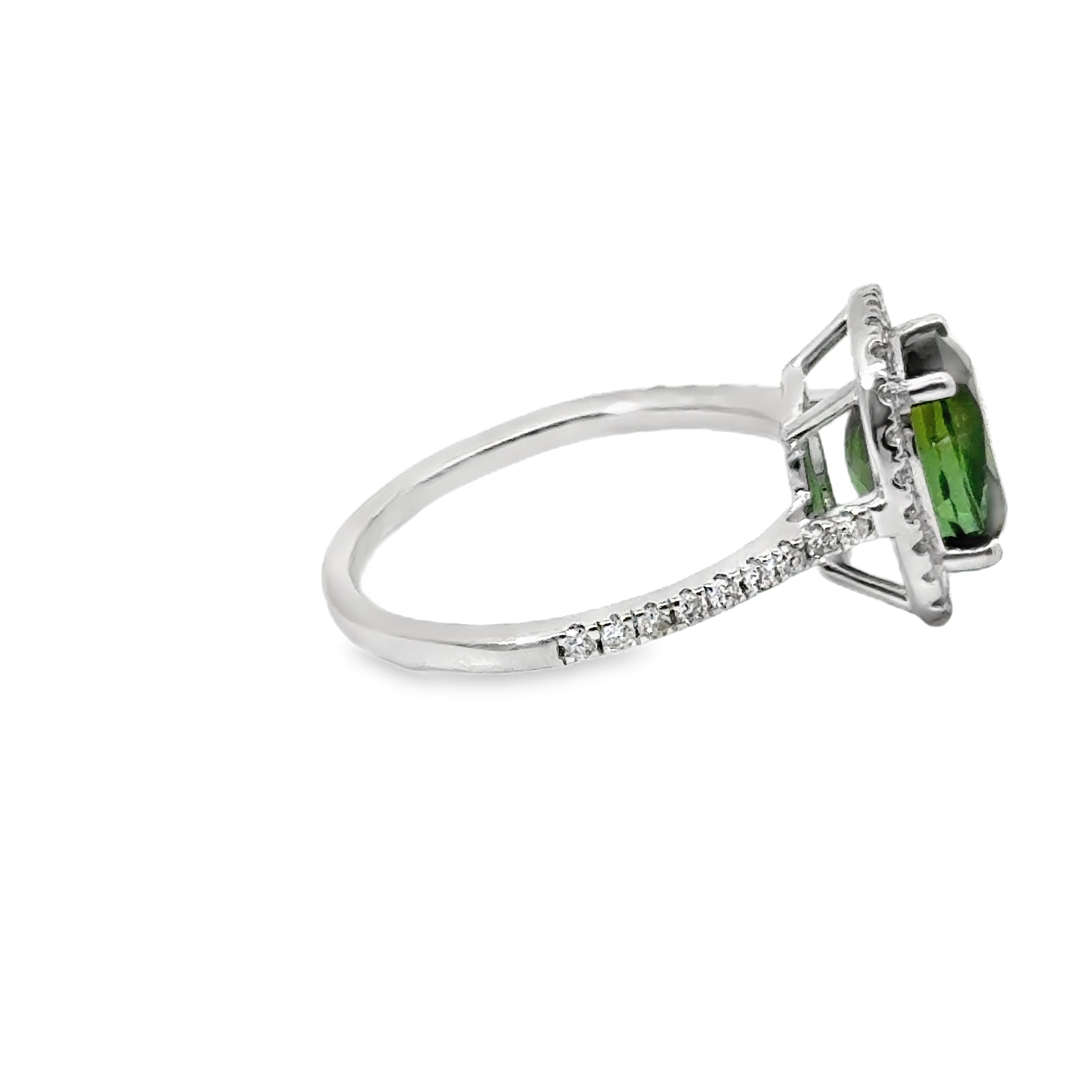 Anillo Oro Blanco De 14 Quilates Turmalina Verde Y Diamantes 2.64 Ct.
