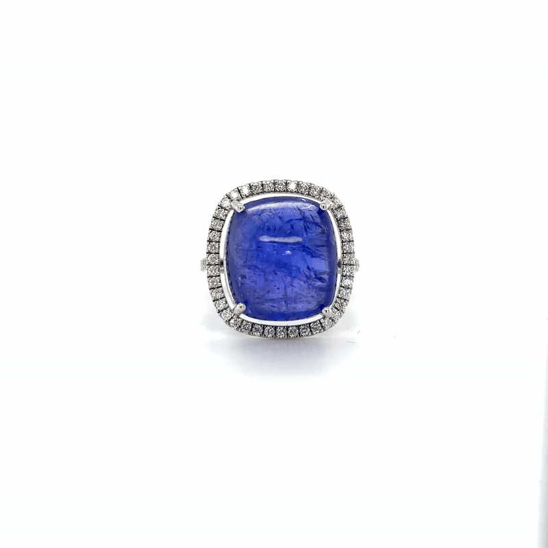Anillo De Oro Blanco De 14 Quilates Con Tanzanita Y Diamantes 15.69 Ct.
