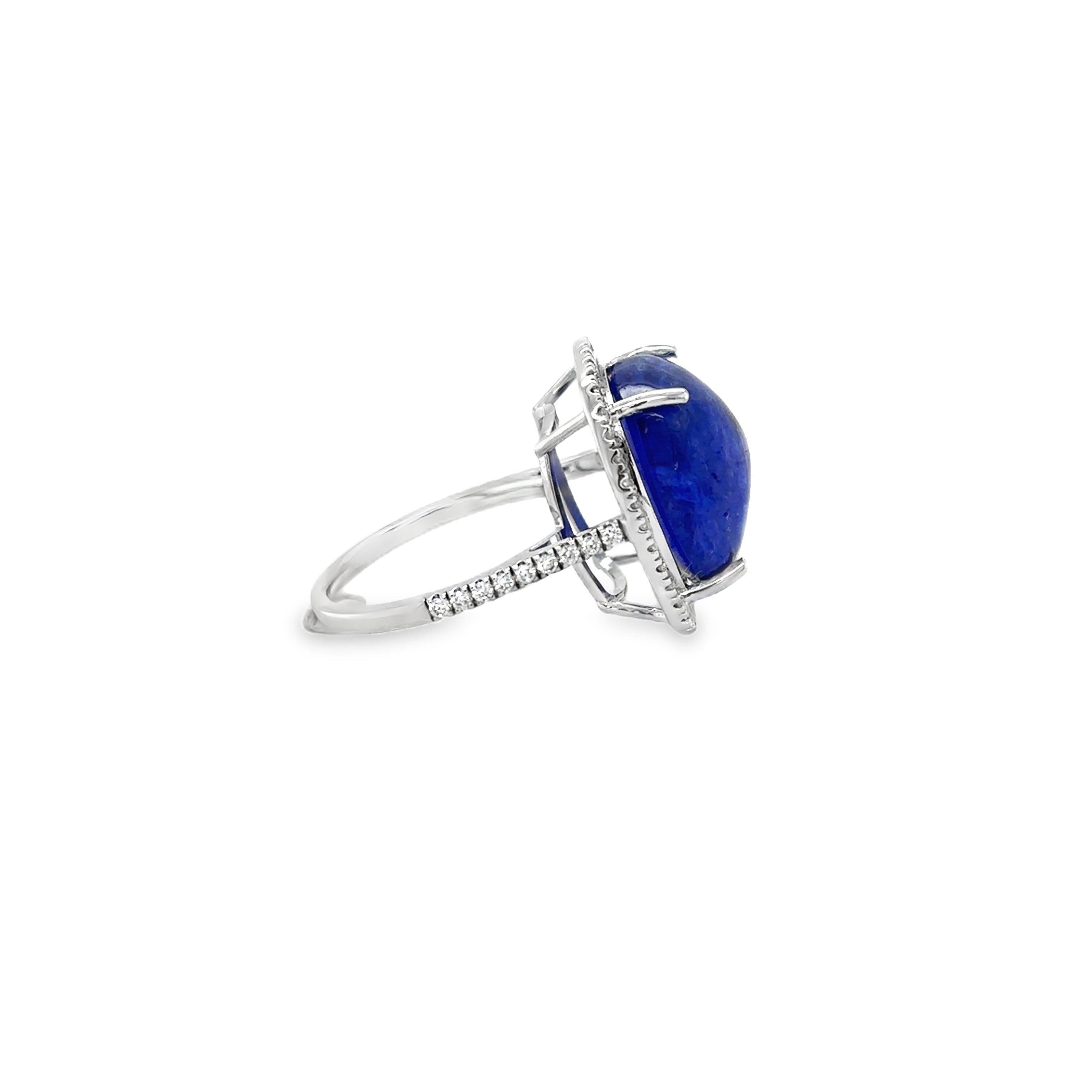 Anillo De Oro Blanco De 14 Quilates Con Tanzanita Y Diamantes 15.69 Ct.