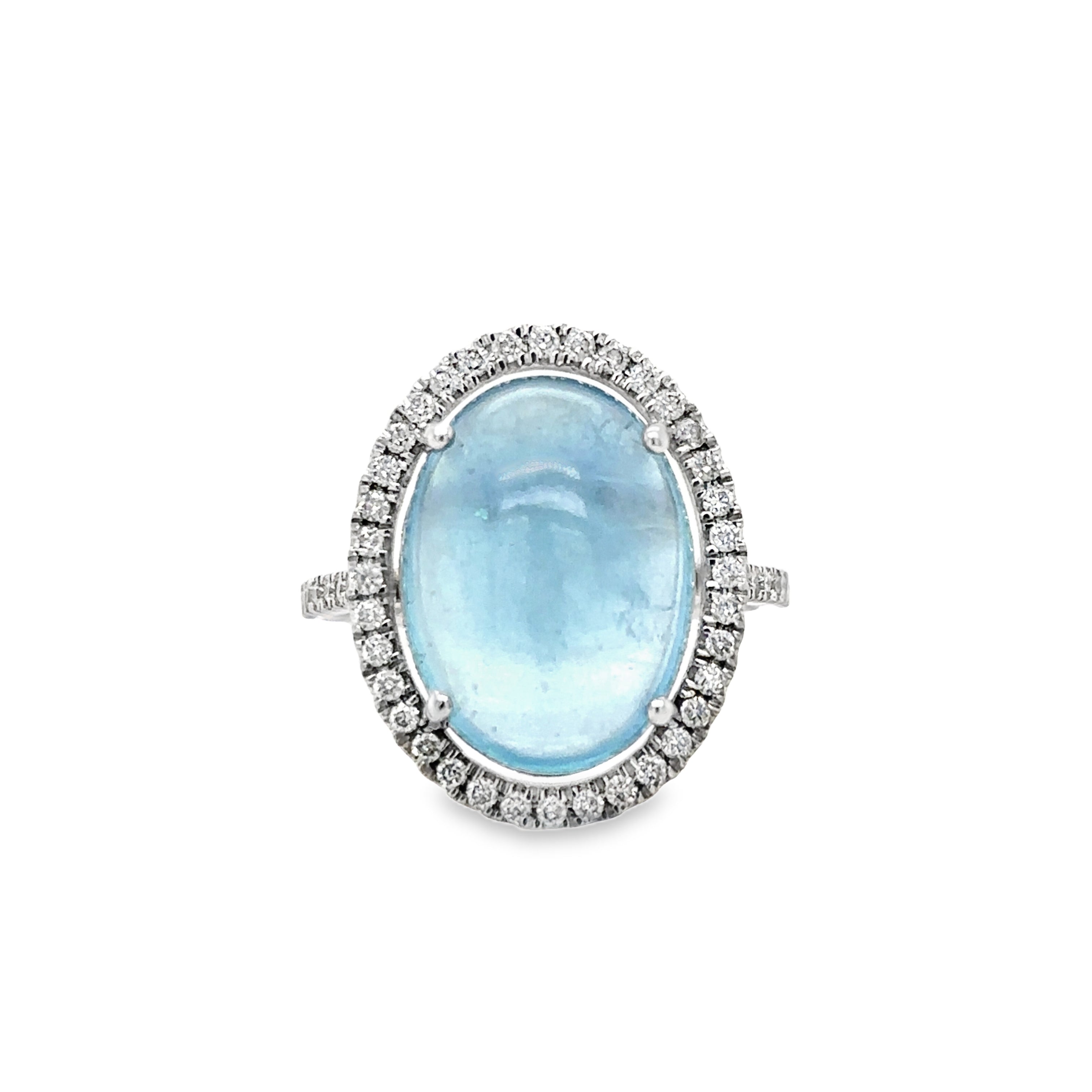 Anillo De Diamantes Y Aguamarina De Oro Blanco De 14K 9.56 Ct.