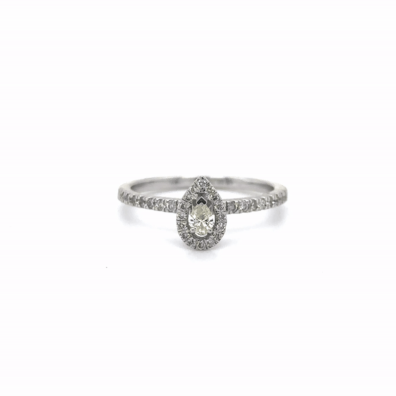 Anillo De Diamantes En Forma De Pera De Oro Blanco De 14 Kt 0.39 Ct.