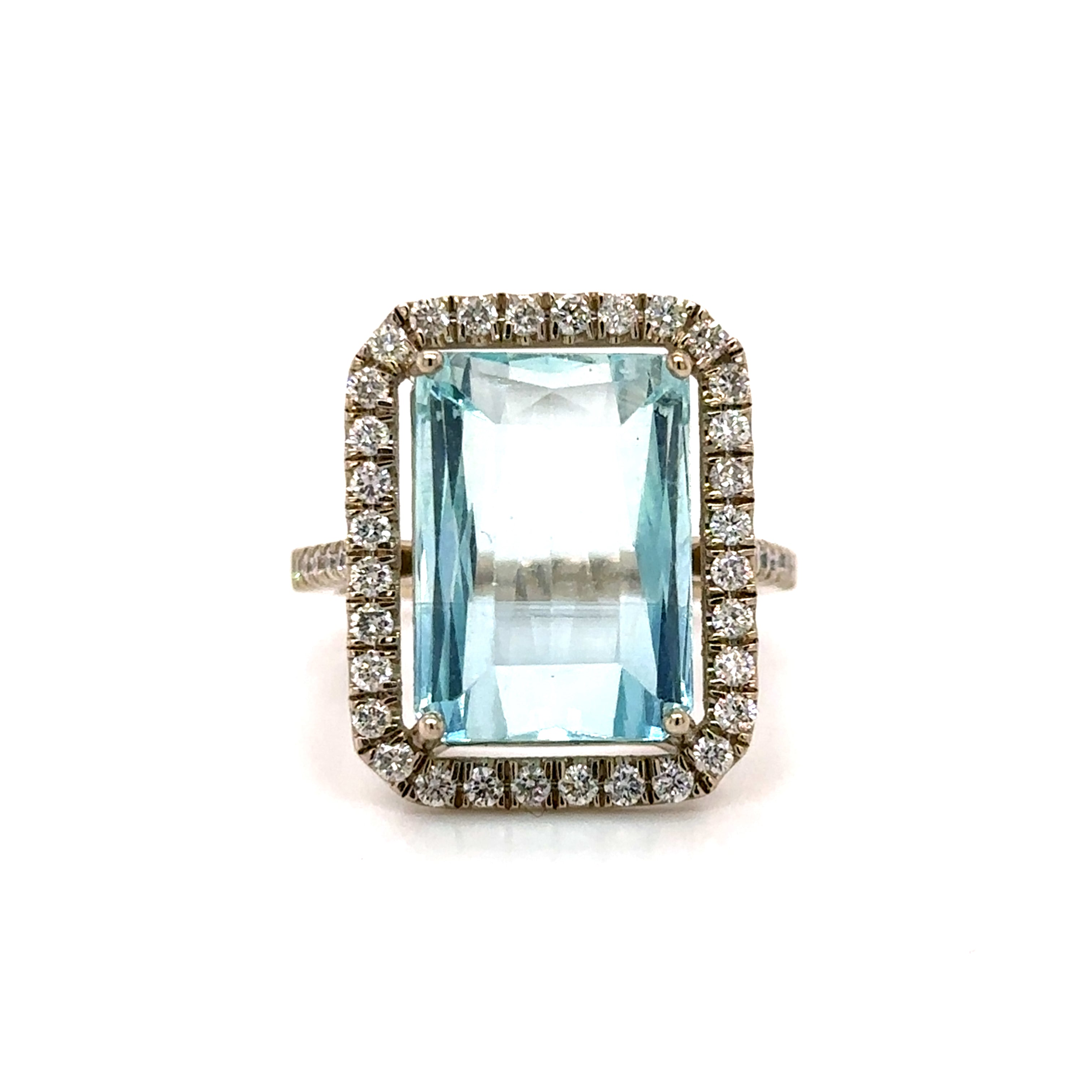 Anillo De Diamantes Y Aguamarina De Oro Blanco De 14K 13.49 Ct.