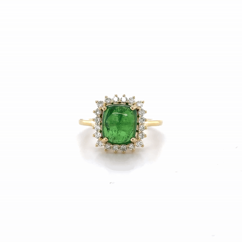 Anillo De Diamantes Y Tsavorita De Oro Amarillo De 14K 0.35 Ct.