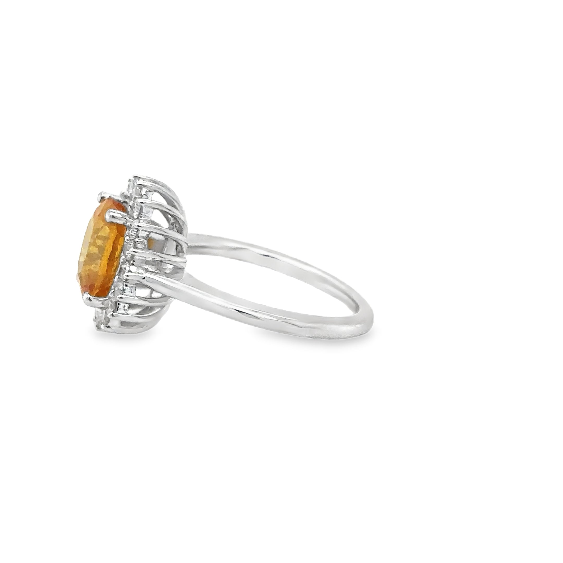 Anillo De Diamantes Y Zafiro Amarillo En Oro Blanco De 14K, 3,63 Tcw