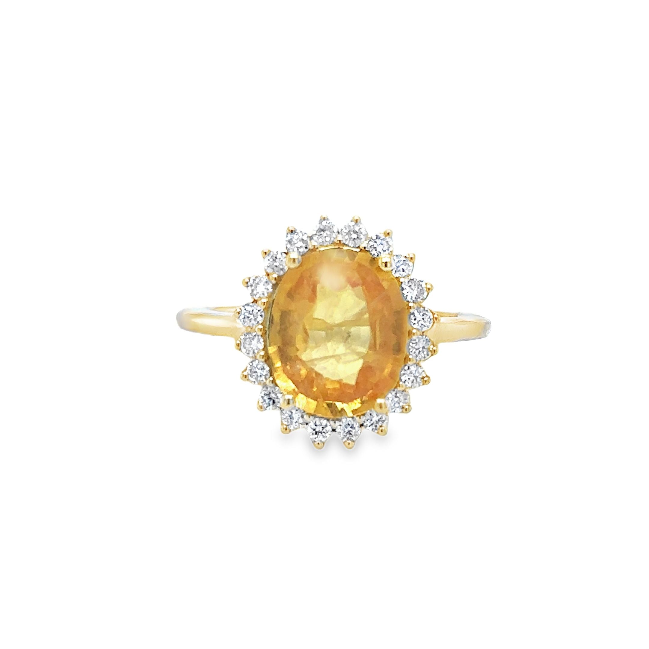 Anillo De Oro Amarillo De 14 Quilates Zafiro Amarillo Y Diamantes 4.6 Ct.