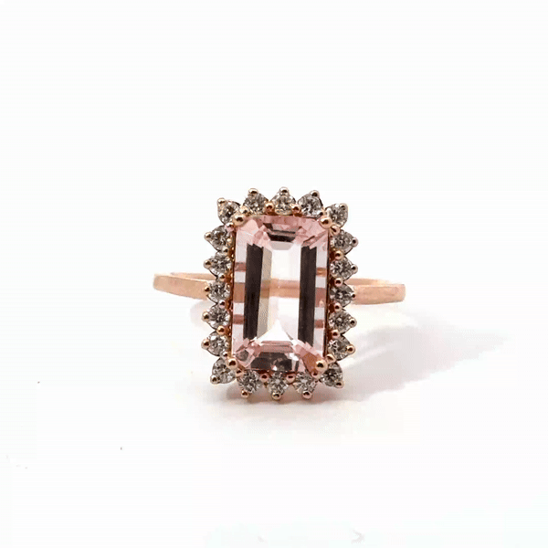 Anillo De Oro Rosa De 14 K Con Morganita Y Diamantes 3.3 Ct.