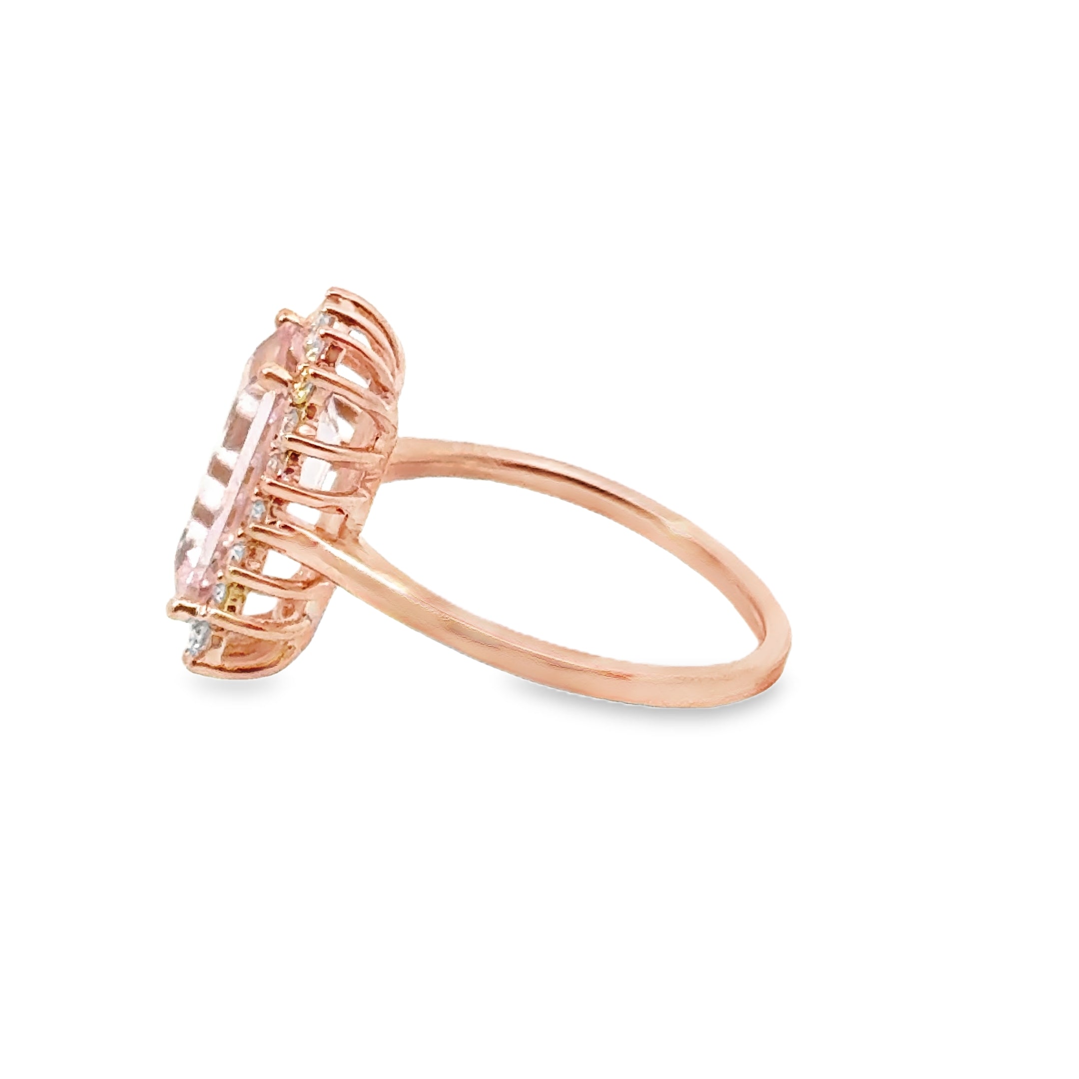 Anillo De Oro Rosa De 14 K Con Morganita Y Diamantes 3.3 Ct.