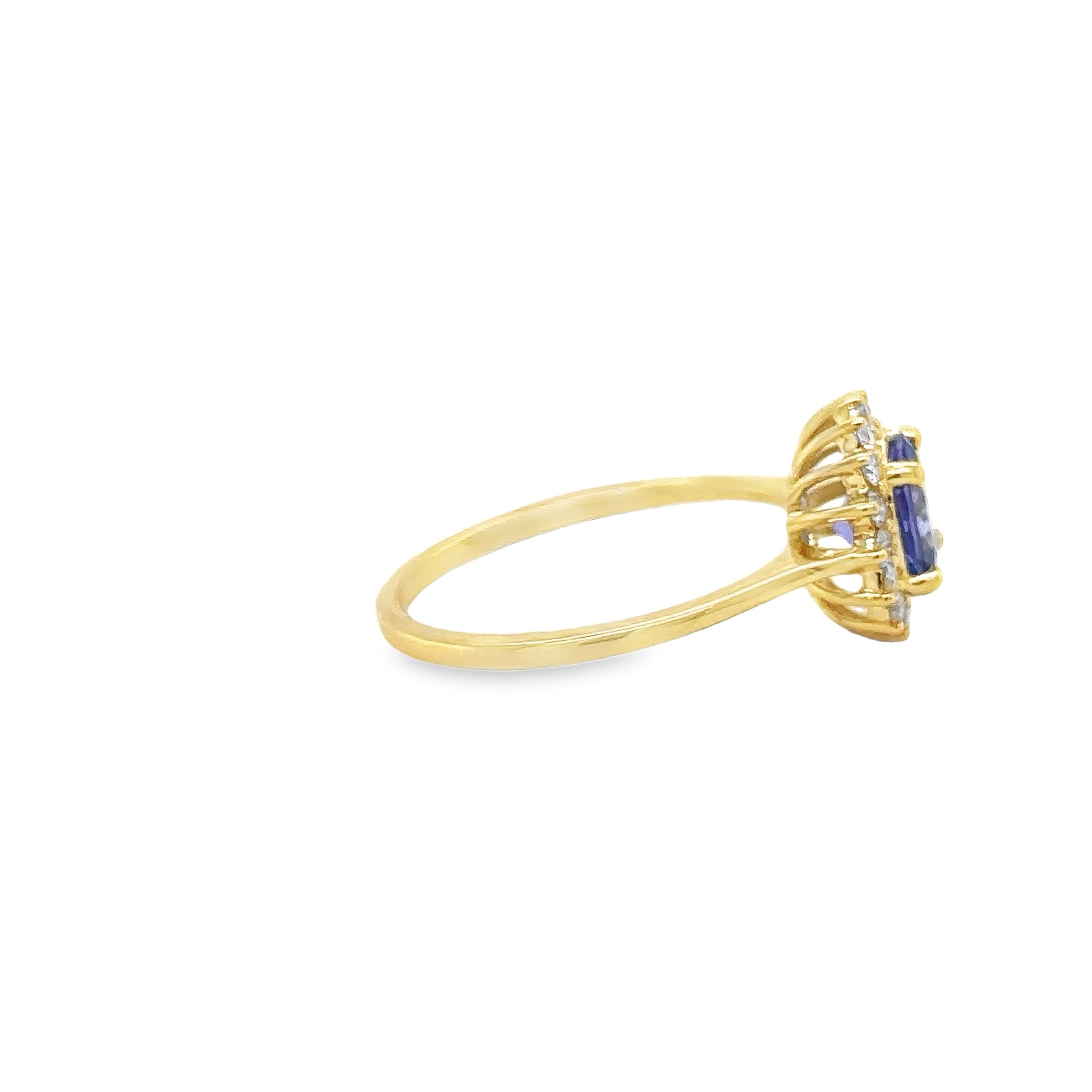 Anillo Redondo De Tanzanita De Oro Amarillo De 14 Quilates Con Diamantes 1.58 Ct.