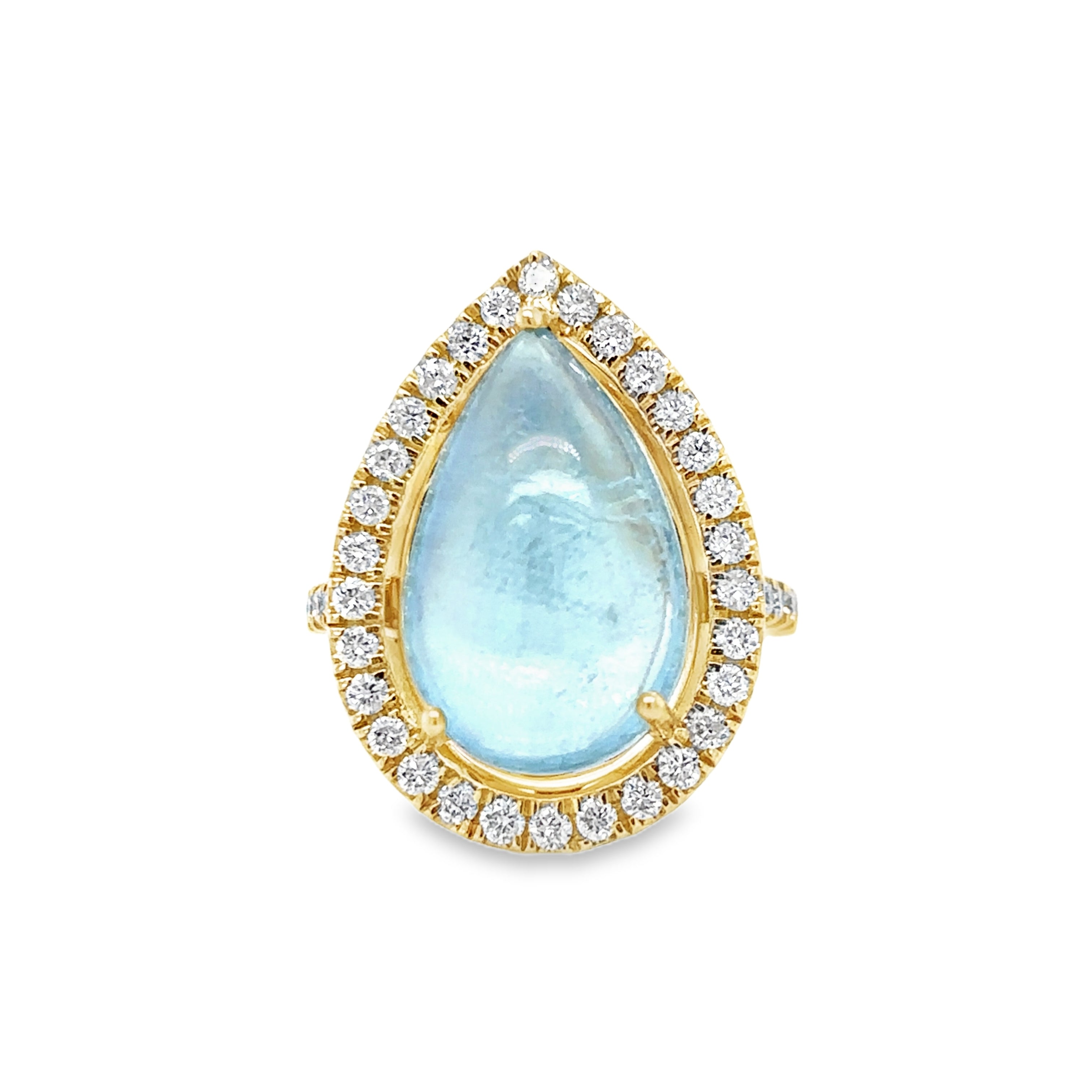 Anillo De Oro Amarillo De 14 Quilates Aguamarina Y Diamantes 10.87 Ct.