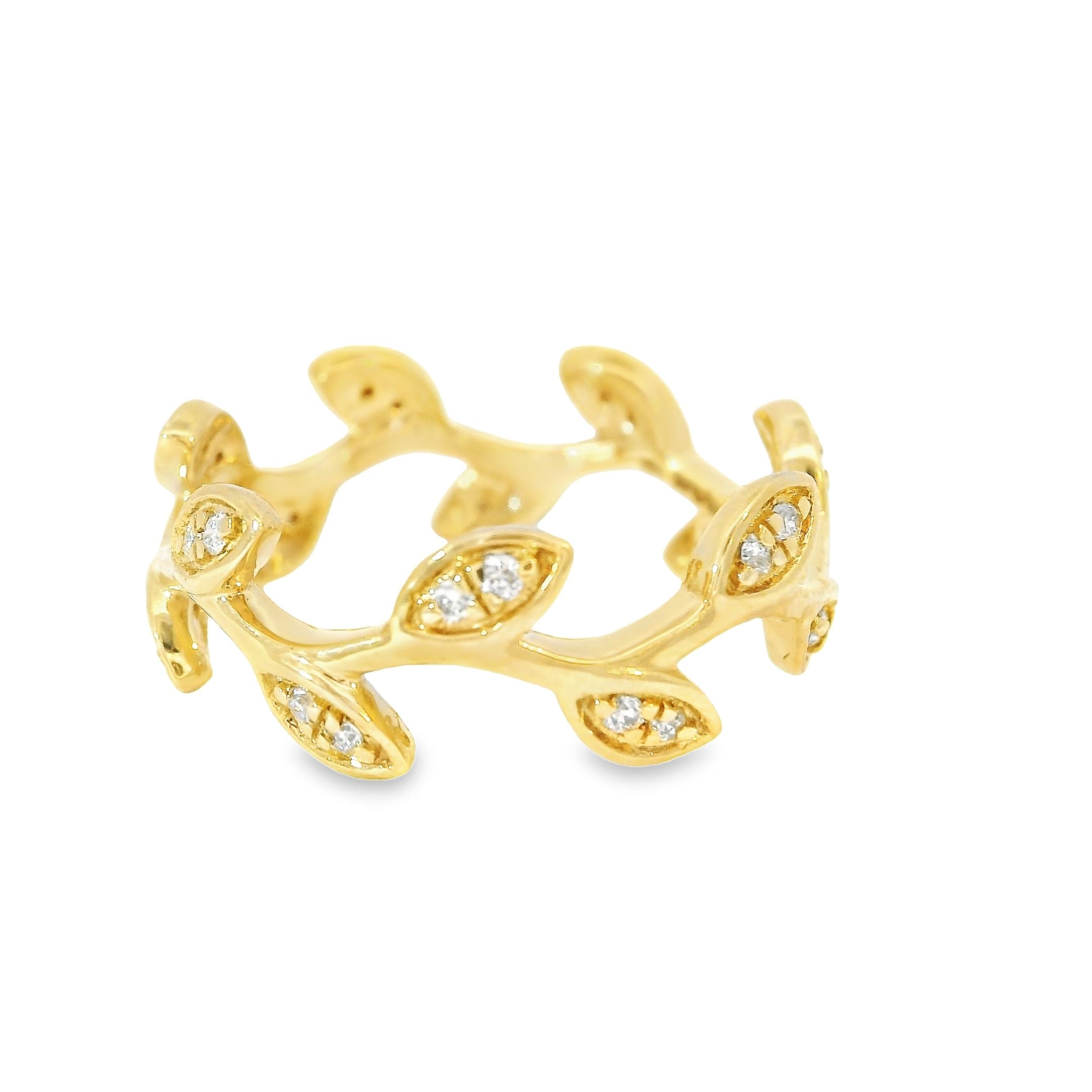 Anillo De Hoja De Diamante De Oro Amarillo De 14 K 0.22 Ct.