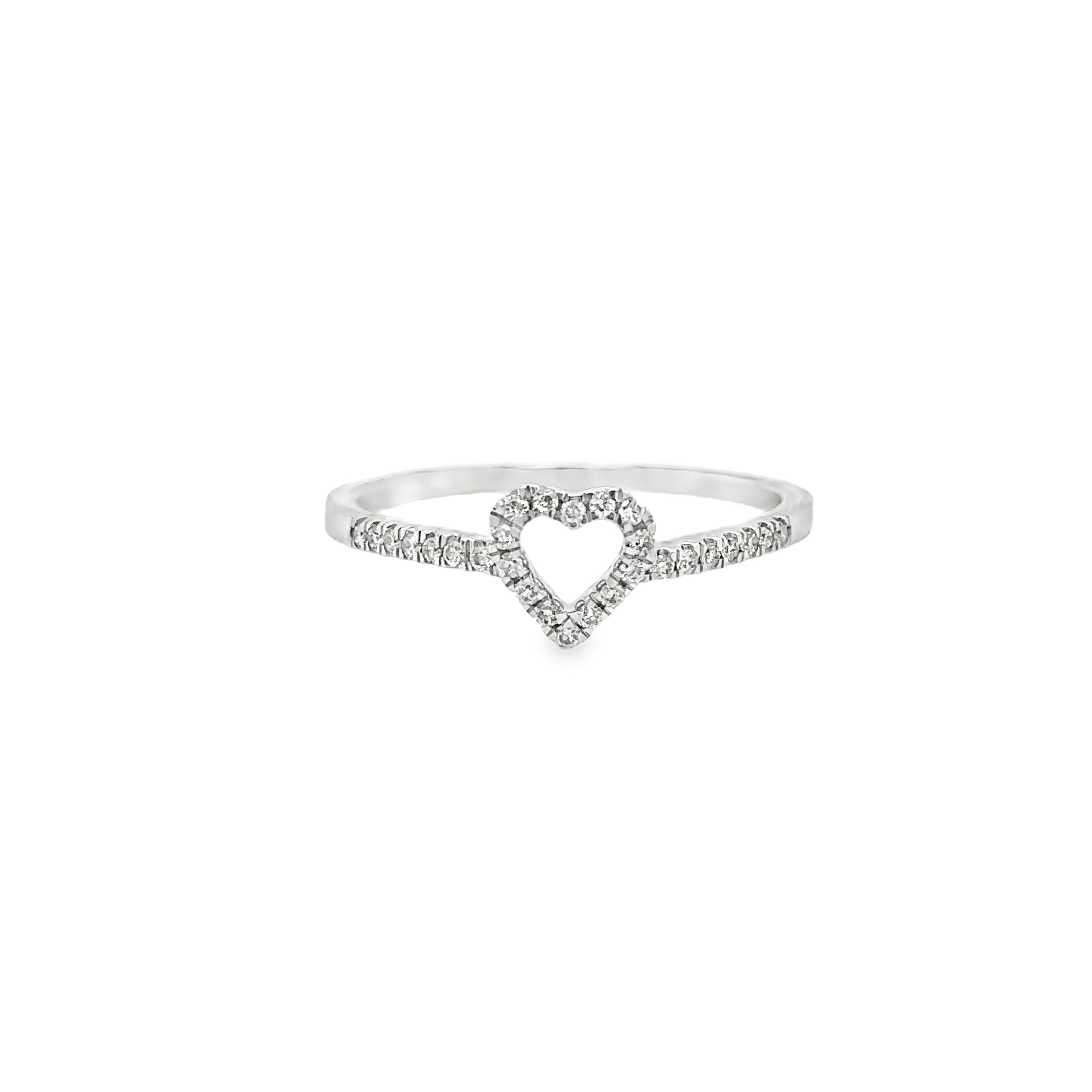Anillo De Diamantes De Corazón Abierto De Oro Blanco De 14 Kt 0.15 Ct.