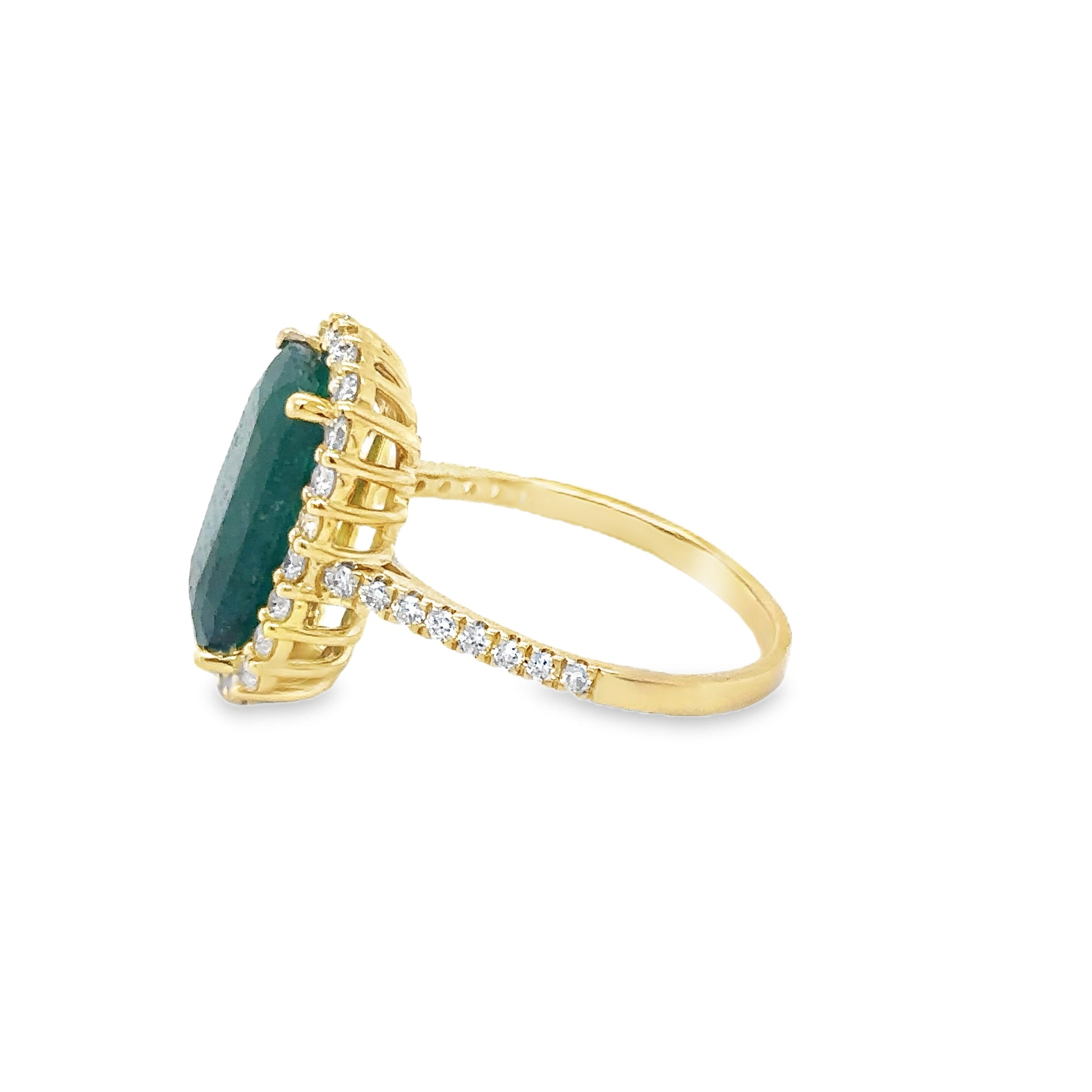 Anillo De Oro Amarillo De 14 Quilates Con Esmeraldas Y Diamantes 5.49 Ct.