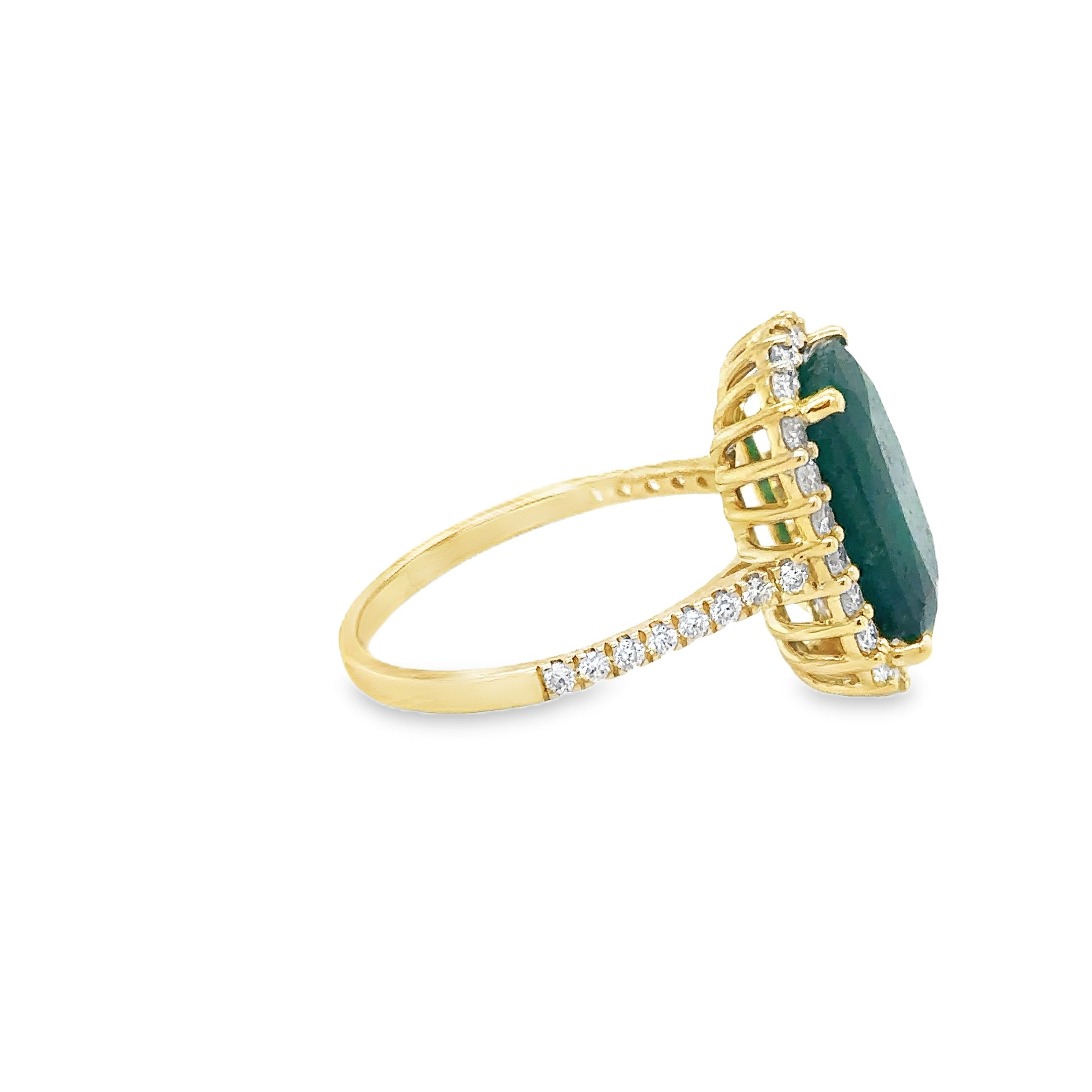 Anillo De Oro Amarillo De 14 Quilates Con Esmeraldas Y Diamantes 5.49 Ct.