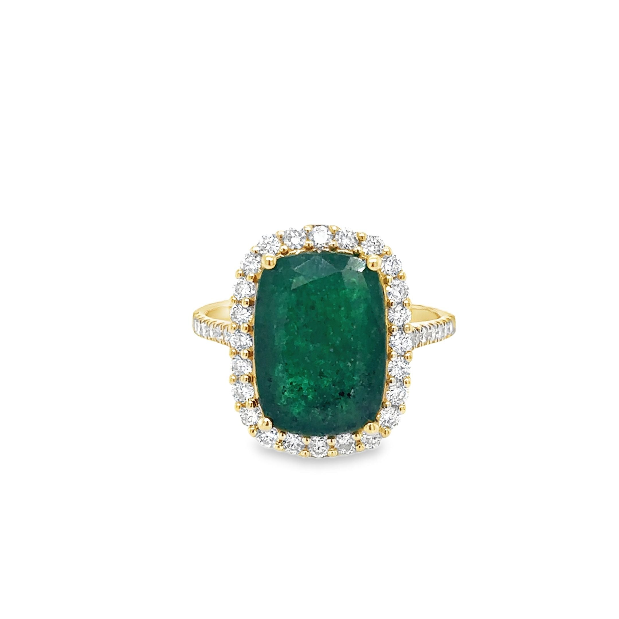 Anillo De Oro Amarillo De 14 Quilates Con Esmeraldas Y Diamantes 5.49 Ct.