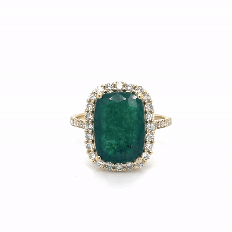 Anillo De Oro Amarillo De 14 Quilates Con Esmeraldas Y Diamantes 5.49 Ct.