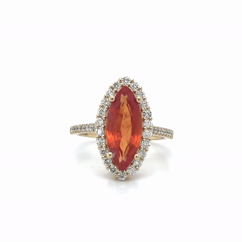 Anillo De Diamantes Y Zafiro Naranja En Oro Amarillo De 14K, 4,23 Tcw