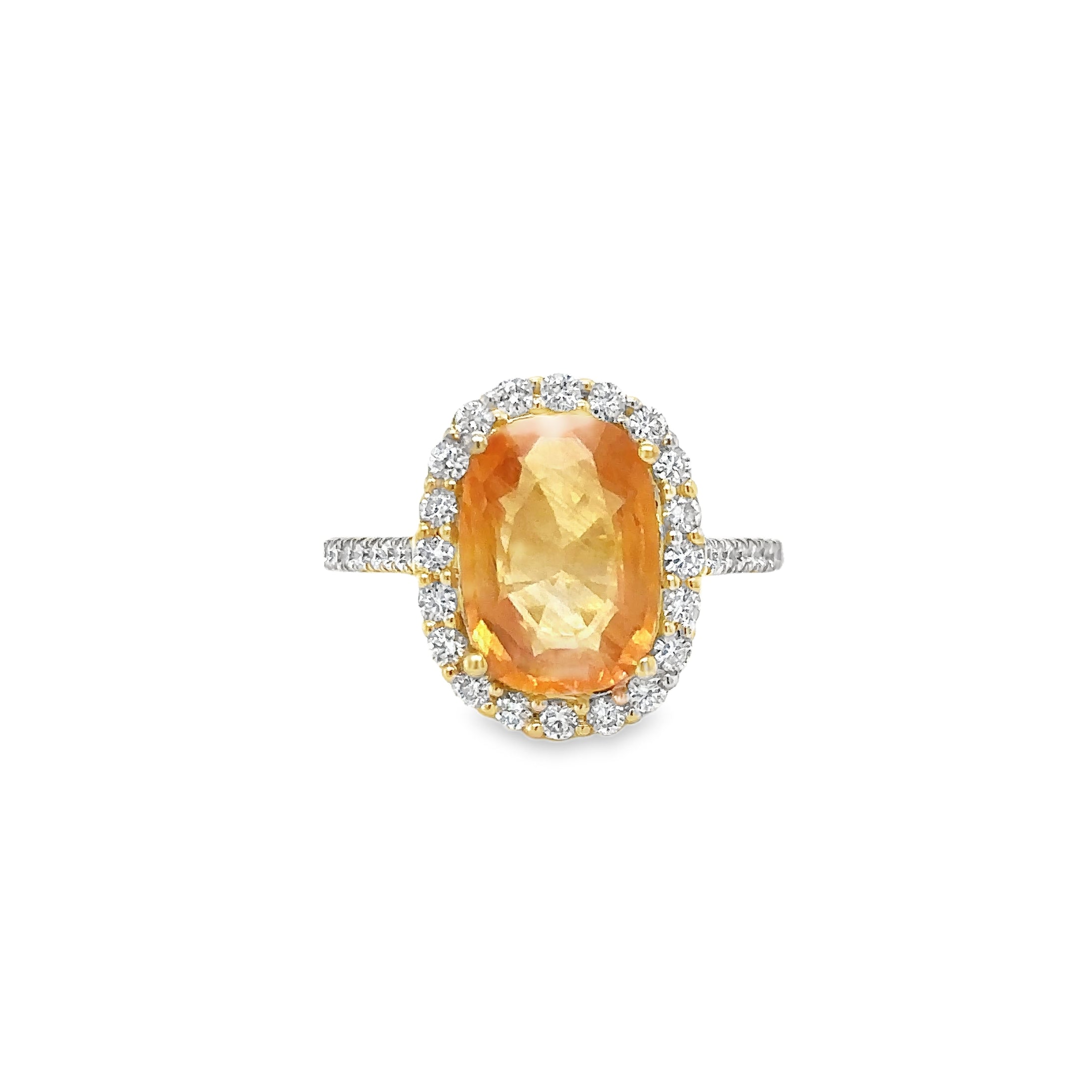Anillo De Oro Amarillo De 14 Quilates Zafiro Amarillo Y Diamantes 4.53 Ct.