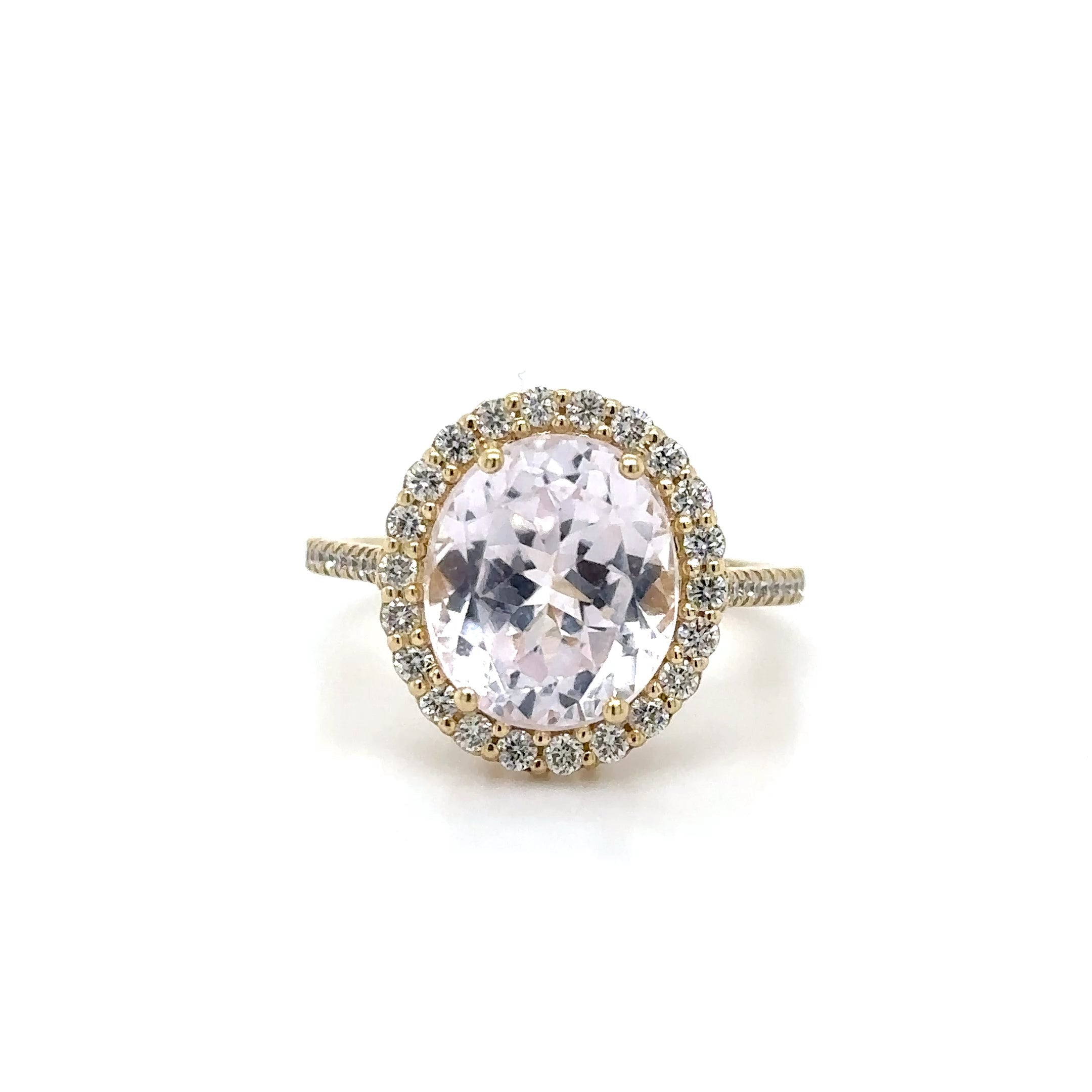 Anillo Kunzita Y Diamantes En Oro Amarillo De 14Kt, 6.88 CT