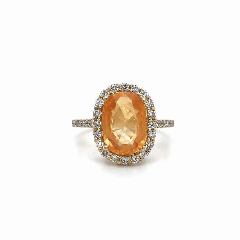 Anillo De Oro Amarillo De 14 Quilates Zafiro Amarillo Y Diamantes 4.53 Ct.
