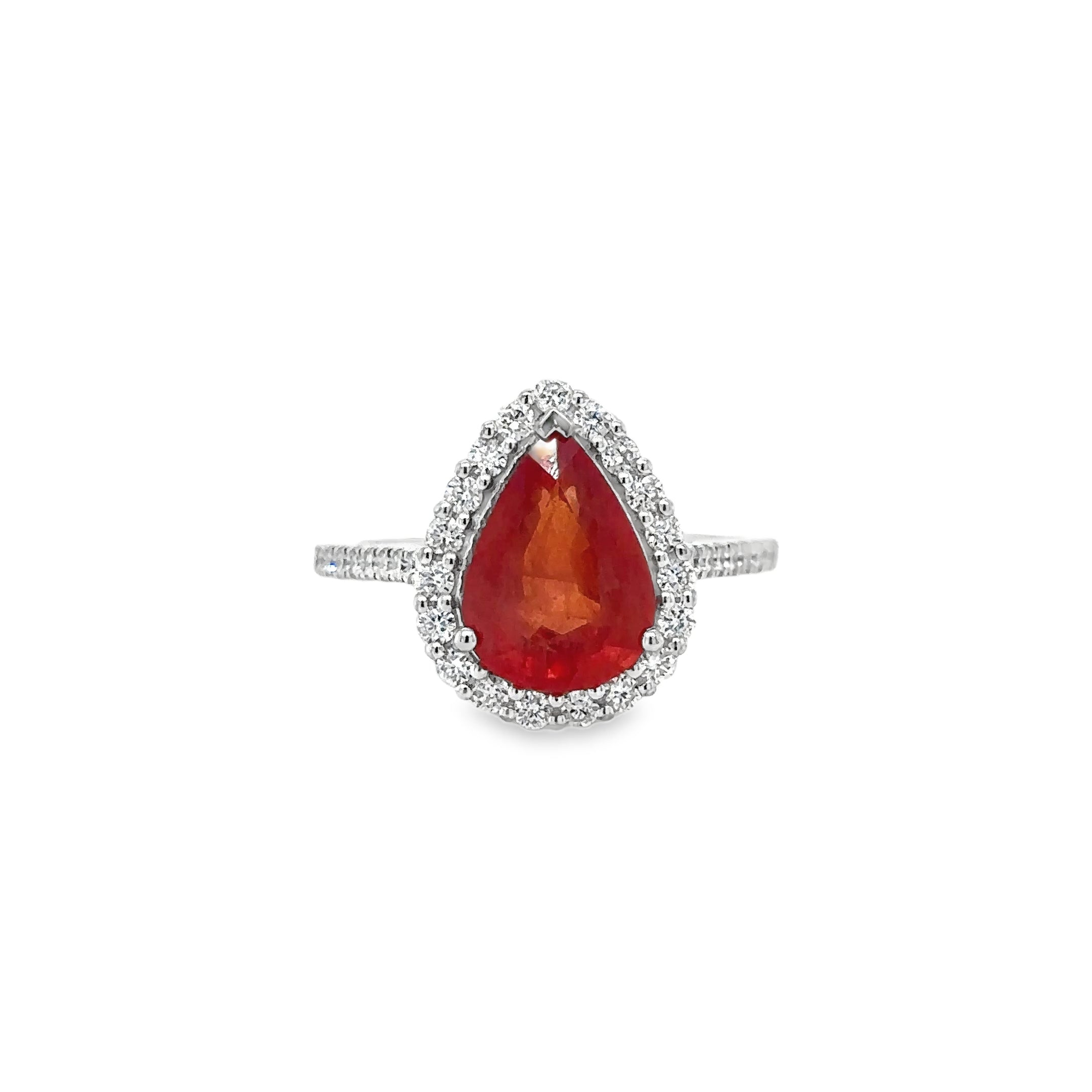Anillo Oro Blanco De 14 Quilates, Zafiro Naranja Y Diamantes 4.07 Ct.