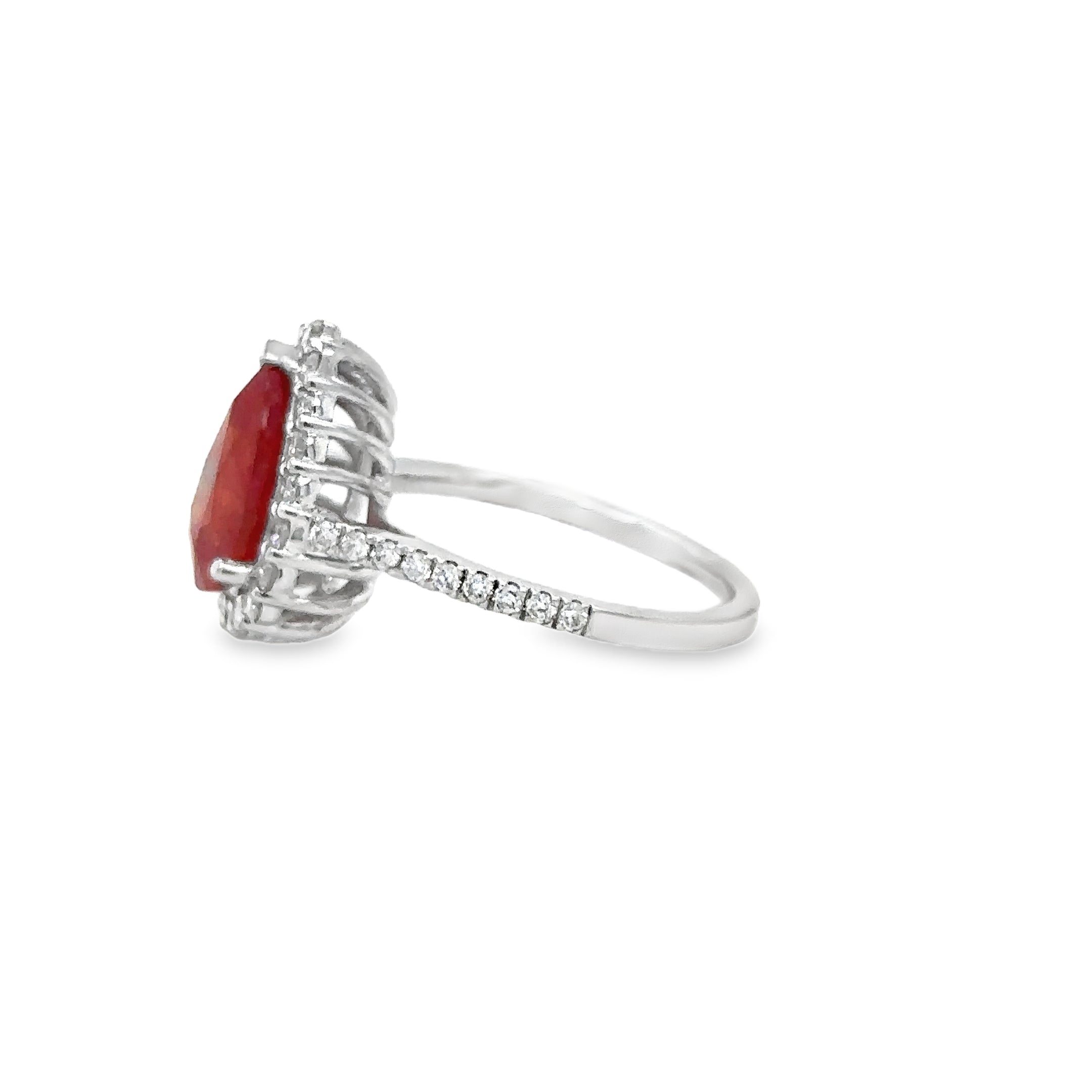 Anillo De Diamantes Y Zafiro Naranja En Oro Blanco De 14K, 4,07 Tcw