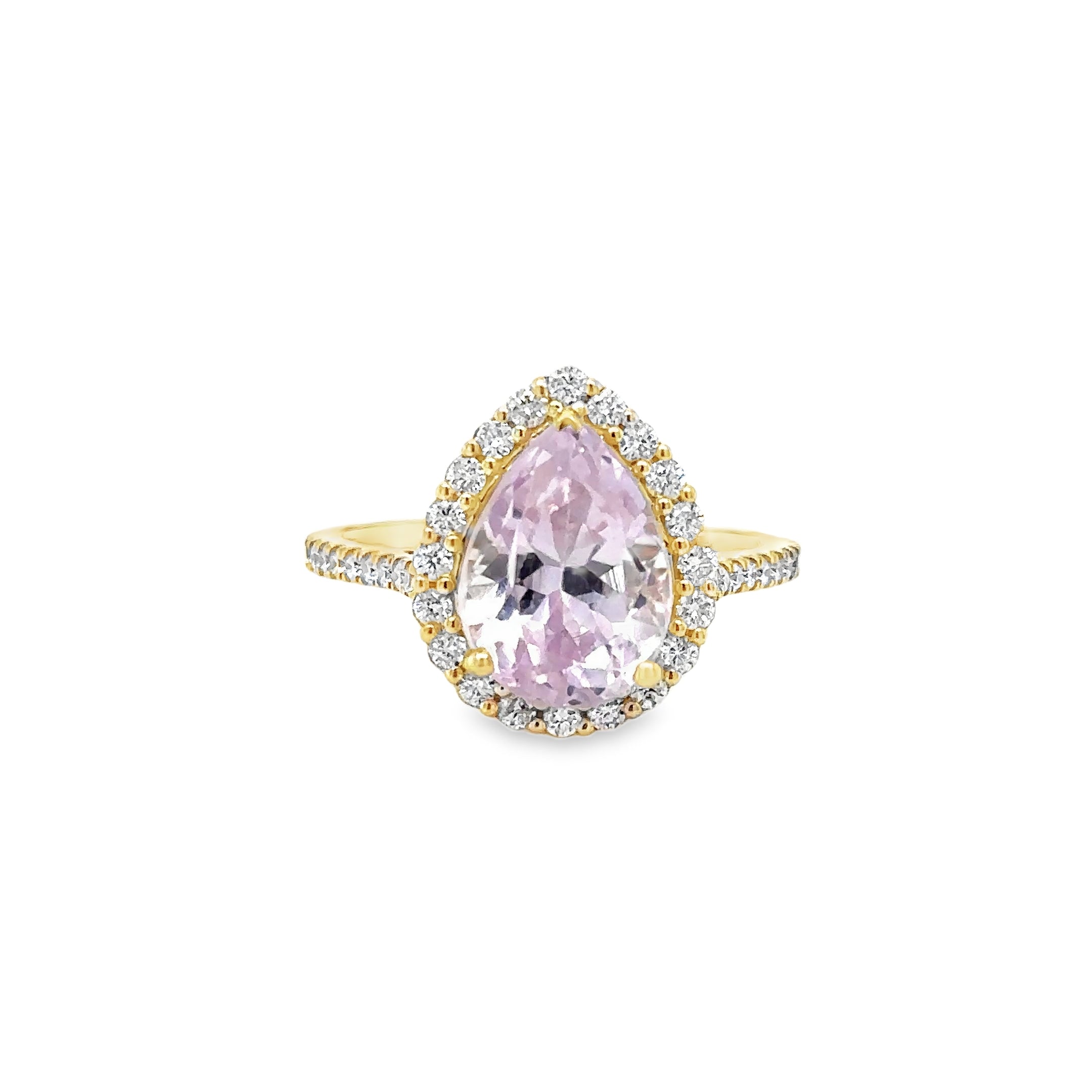 Anillo Kunzita Y Diamantes En Oro Amarillo De 14Kt, 5.72 CT