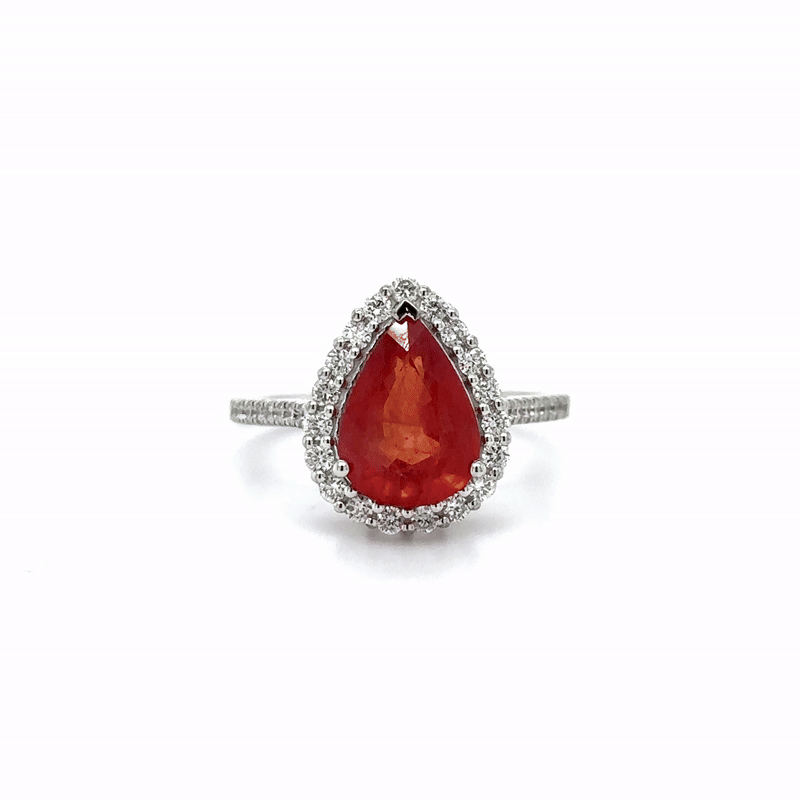 Anillo De Diamantes Y Zafiro Naranja En Oro Blanco De 14K, 4,07 Tcw