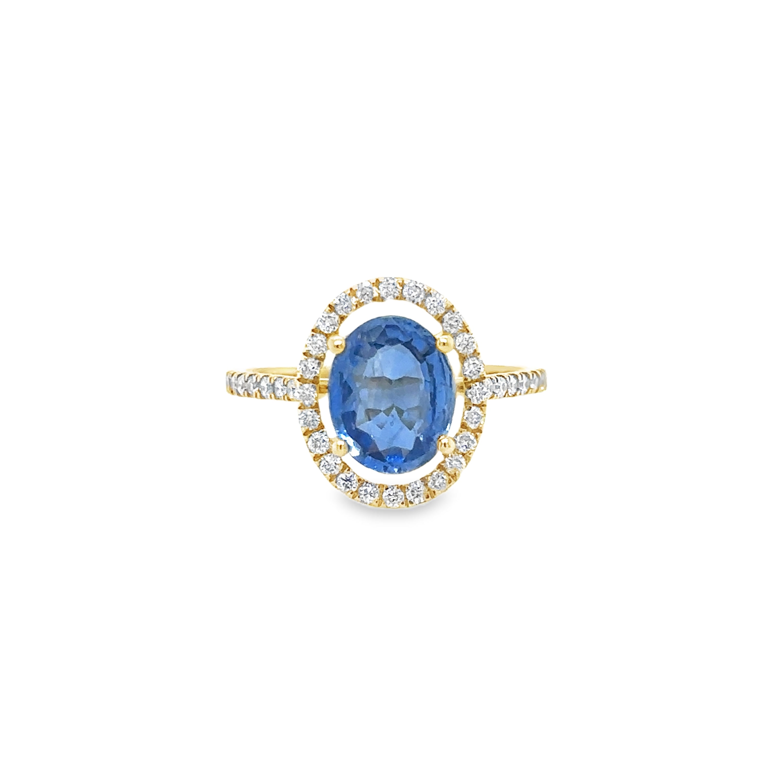 Anillo De Diamantes Y Cianita De Oro Amarillo De 14 K 0.32 Ct.