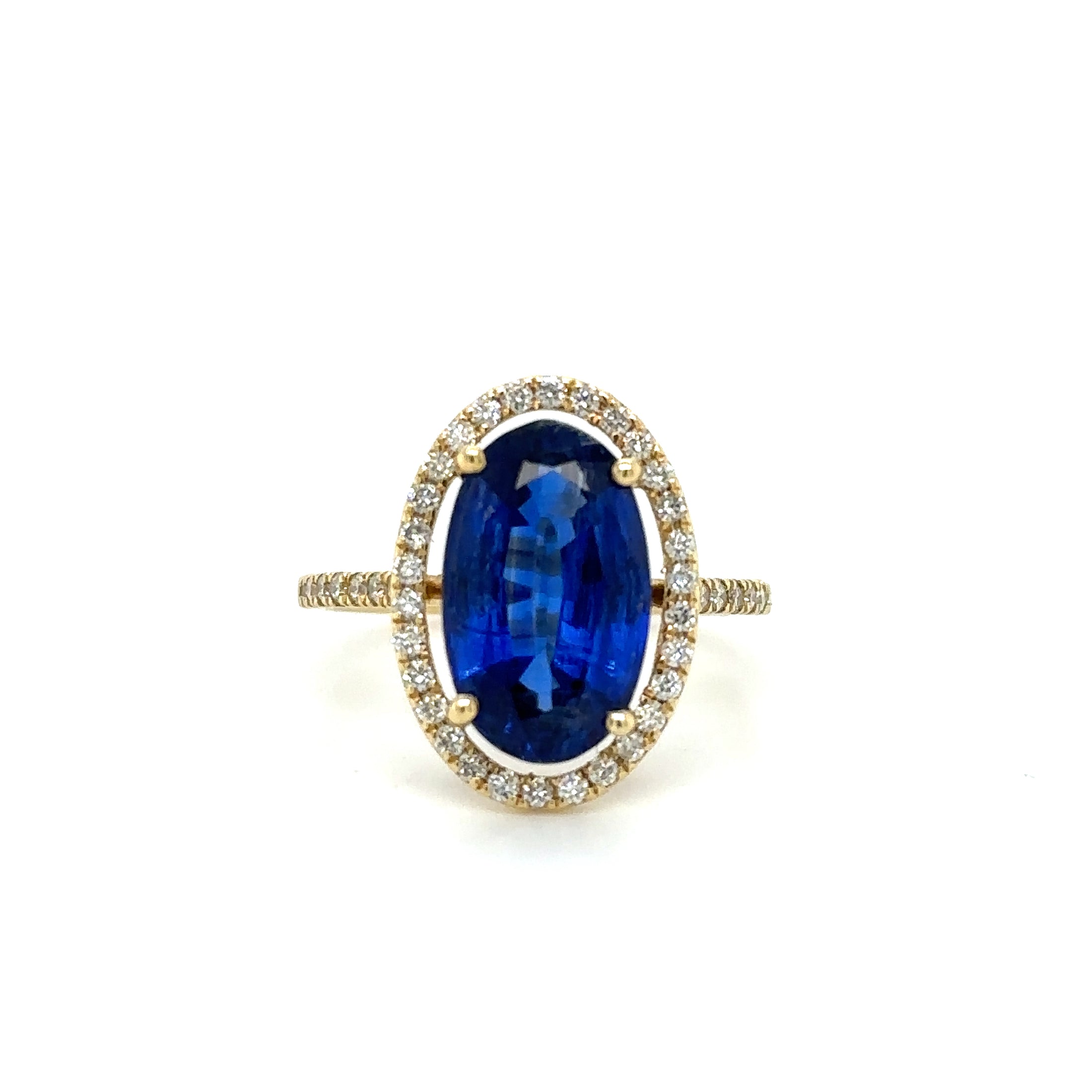 Anillo De Zafiro En Oro Amarillo De 14 K Con Diamantes 2.89 TCW.